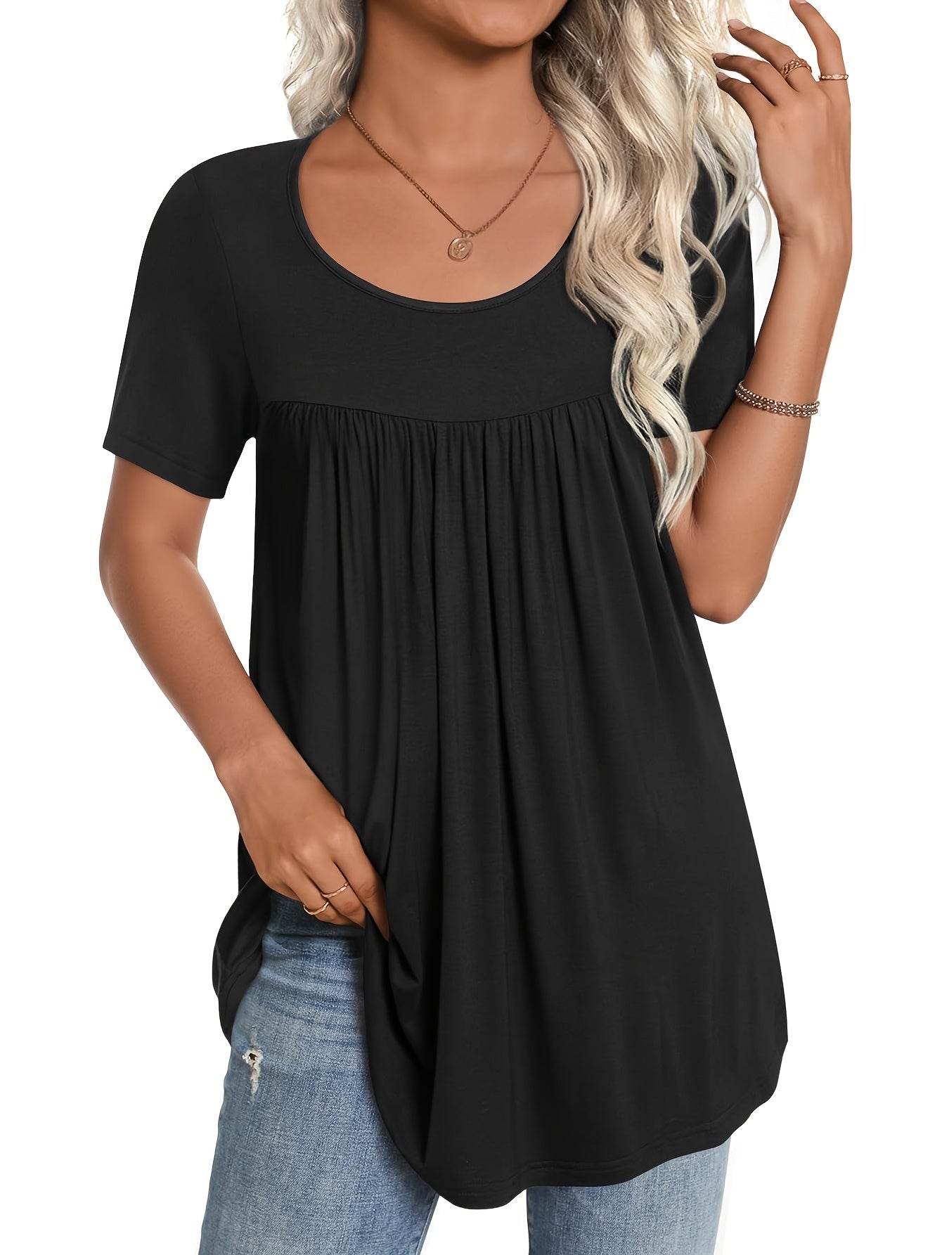 [Summer T-Shirts] 3pcs Comfortable Women's Summer Casual T-Shirts | Crew Neck, Short Sleeve, Solid Color (White, Light Gray, Black) - Machine Washable