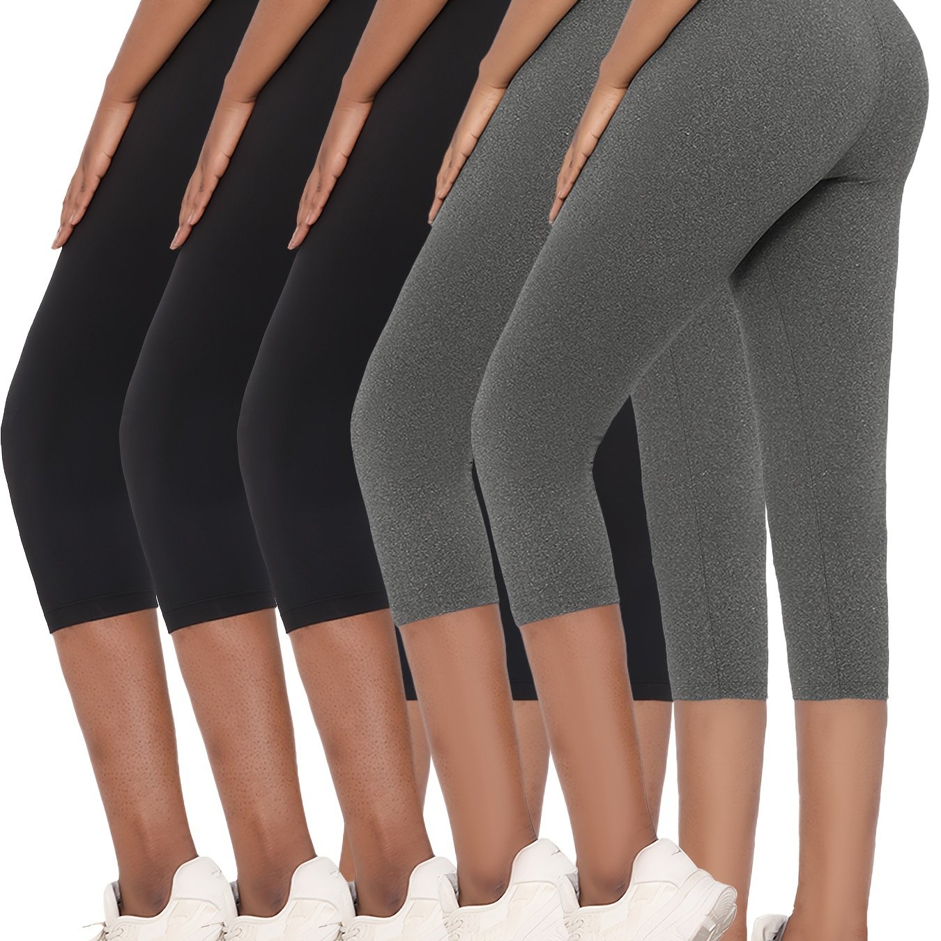 5pcs Women's Super Soft Capri Leggings - High Stretch, Non-See-Through Athletic Pants for Yoga & Running