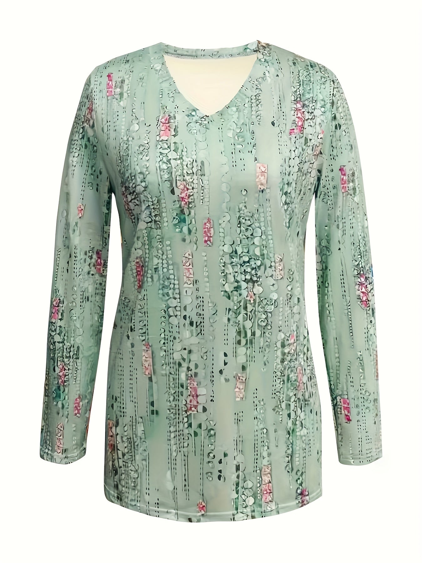 Gavin Targeted Development Of European And American Women's Clothing Hot-selling New Popular Flower Print V-neck Long-sleeved Trousers T-shirt Suit