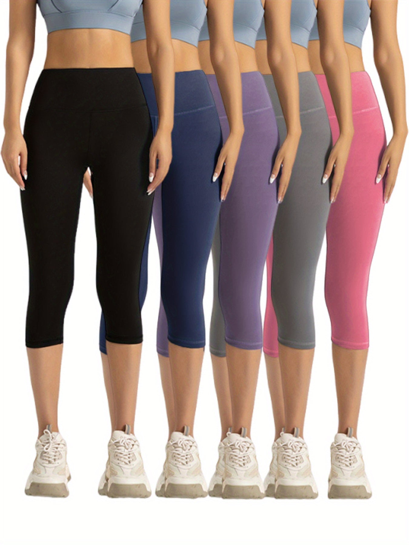 [Cloud-like Capri Pants] 5pcs Women's Capri Athletic Pants | Cloud-like Bare Light Beige Feel, 4-Way Stretch, Breathable, All-purpose for Yoga Running