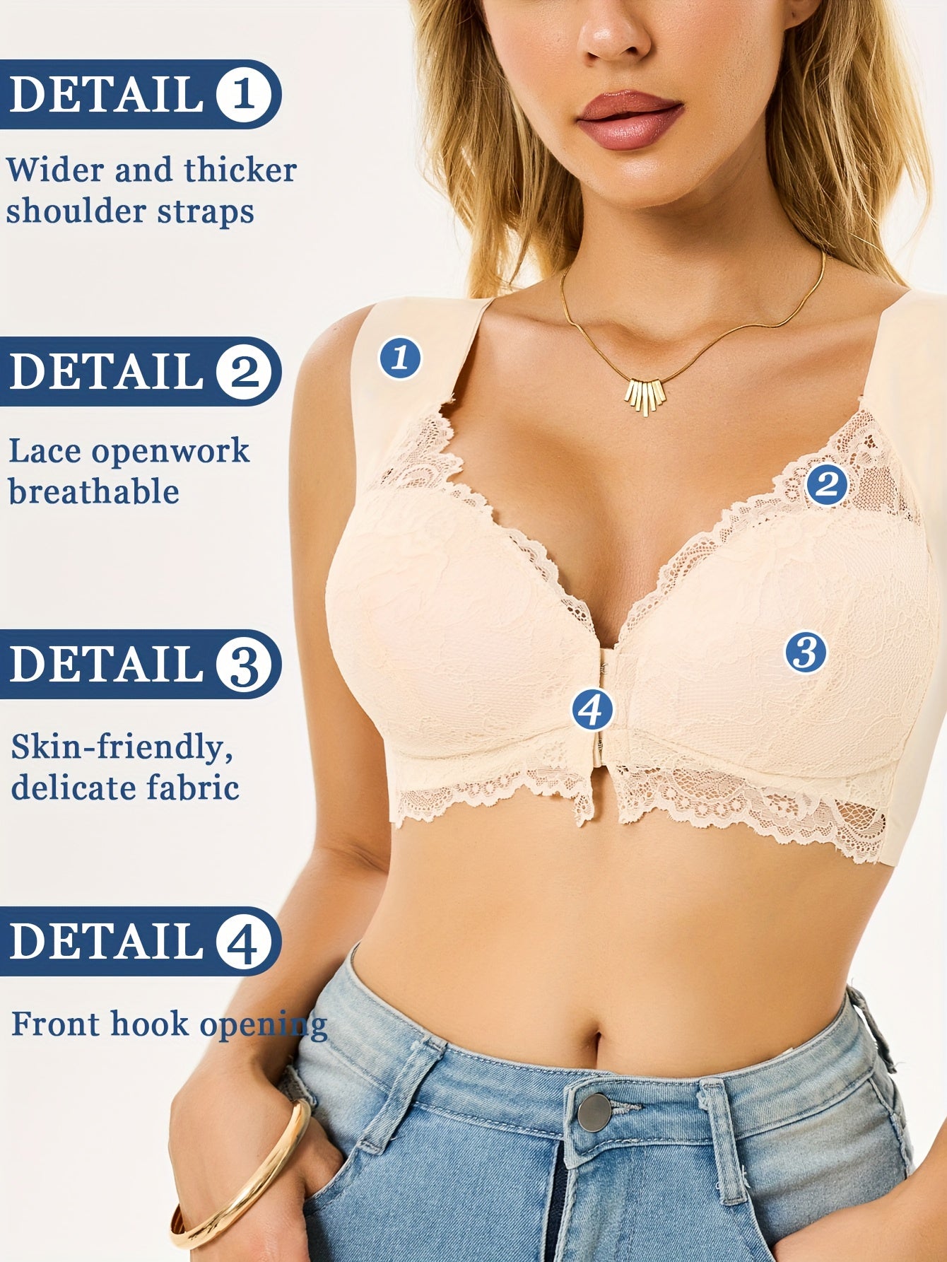 6pcs Women'S Front Closure Lace Bras | No Underwire | High Support, Push-Up, Anti-Sag | Adjustable, Elegant & Sexy