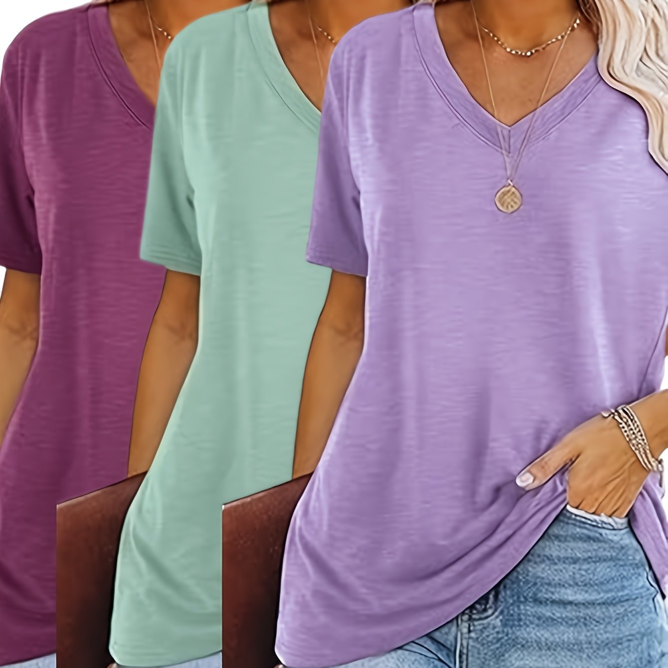 2025 European and American Fashion Casual Loose Print V-Neck T-Shirt Three-Piece Set
