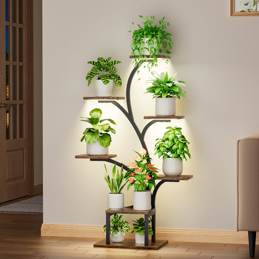 Plant Stand Indoor with Grow Lights, 7 Tiered Indoor Corner Shelves, 49" Corner Plant Stands for Indoor Plants, Metal Plant Flower Display Shelves, Tree-Shaped Plant Rack for Home, Suitable for Balconies, Living Rooms, Courty