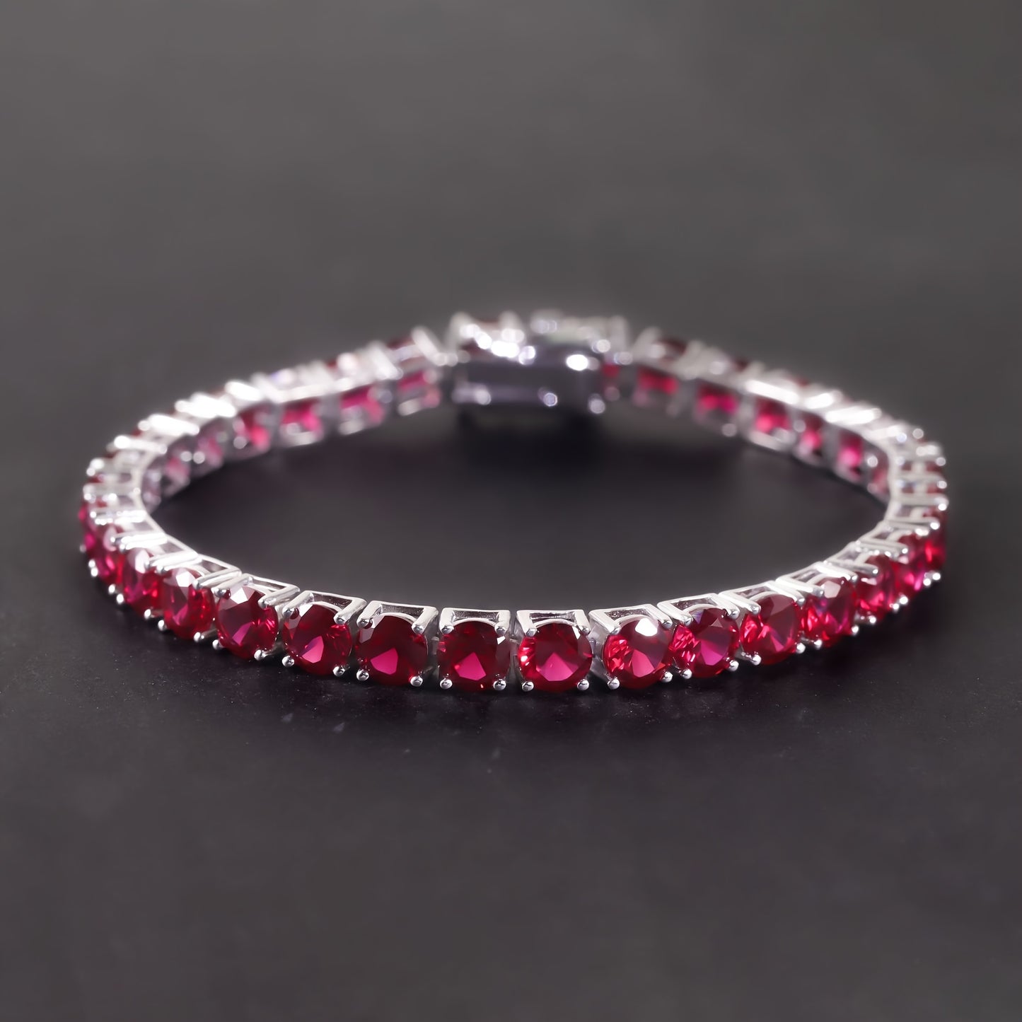July / December Birthstone 18K Golden Plated Elegant 925 Sterling Silver Tennis Bracelet 0.3cm 0.12inch Cultured Synthetic Ruby Fashionable Red Gemstone Luxury