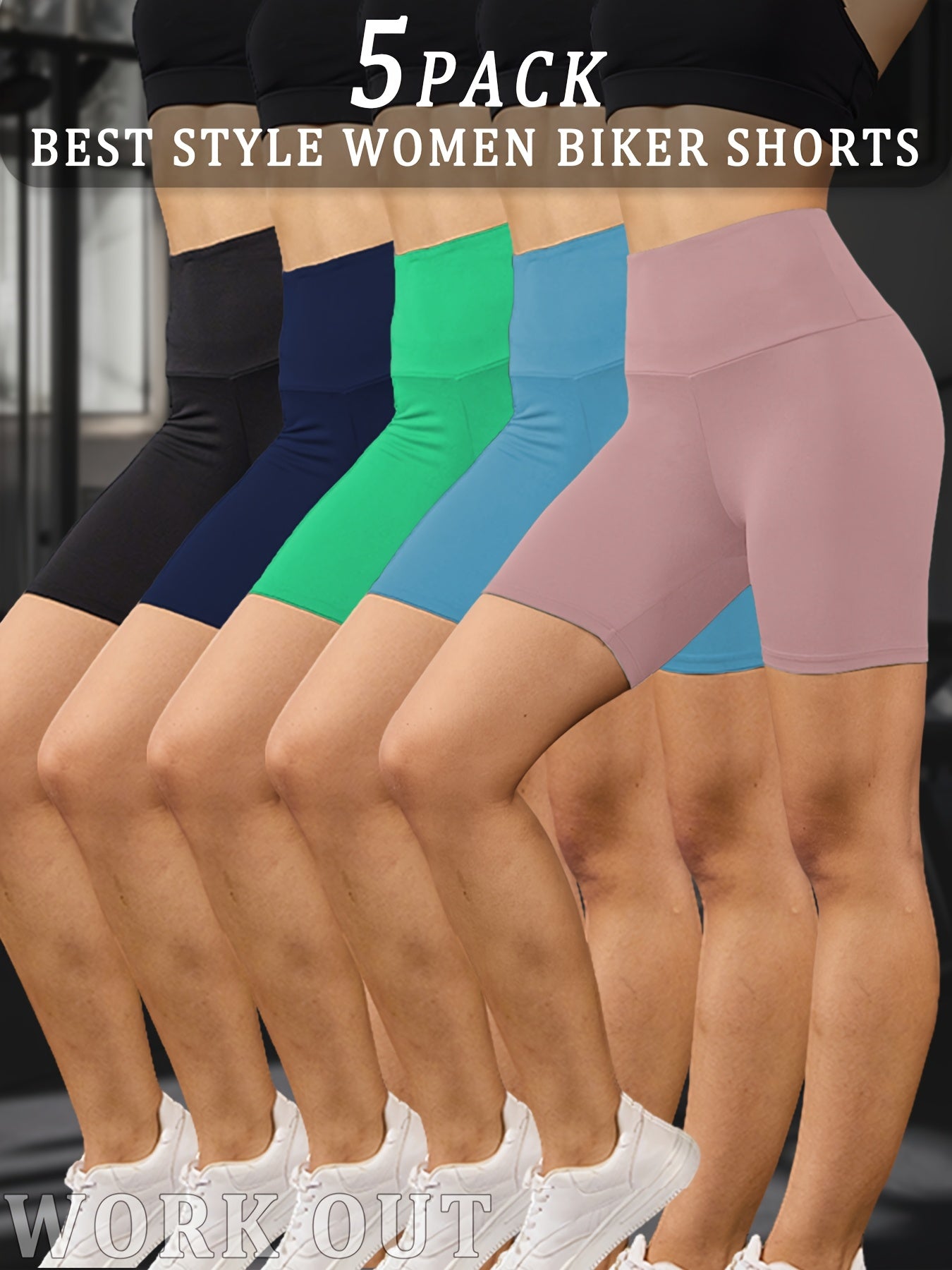 5-Pack Women's High Waisted Tummy Control Athletic Shorts - Super Soft Non-See-Through Workout Leggings with Full-Length Side Panels, 6" Inseam, Solid Black & Colors Available | Gym, Running, Yoga, | Machine Washable & Dry Cl
