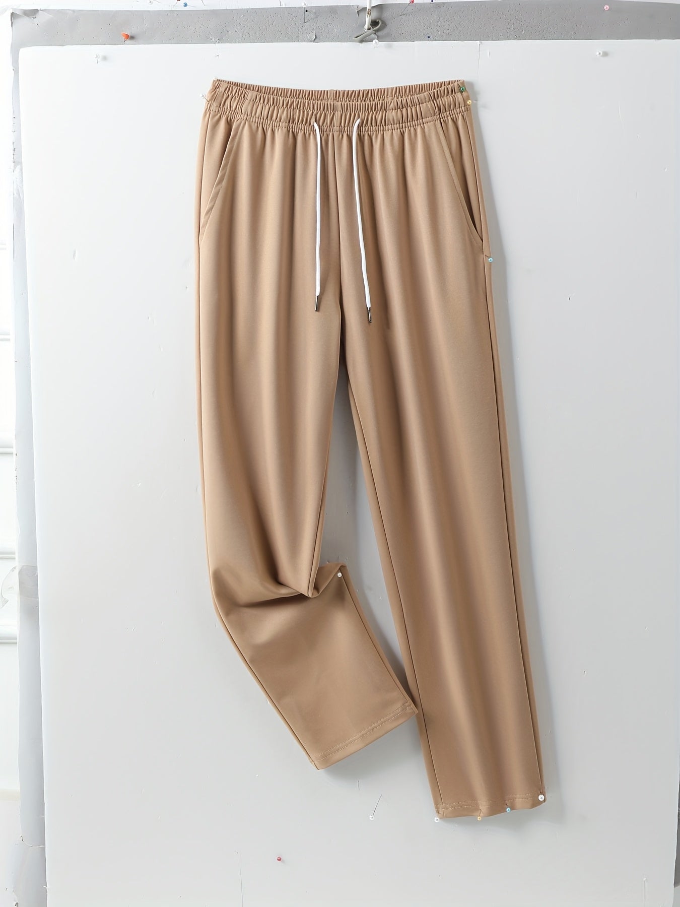 3pcs Women's Summer Casual Pants - Quick-Dry Breathable Polyester-Spandex Blend, Elastic Drawstring Waist with Side Pockets, Solid Color Running Workout Leggings, Smooth Texture Fabric for & Casual Wear, Clothes, Flattering F
