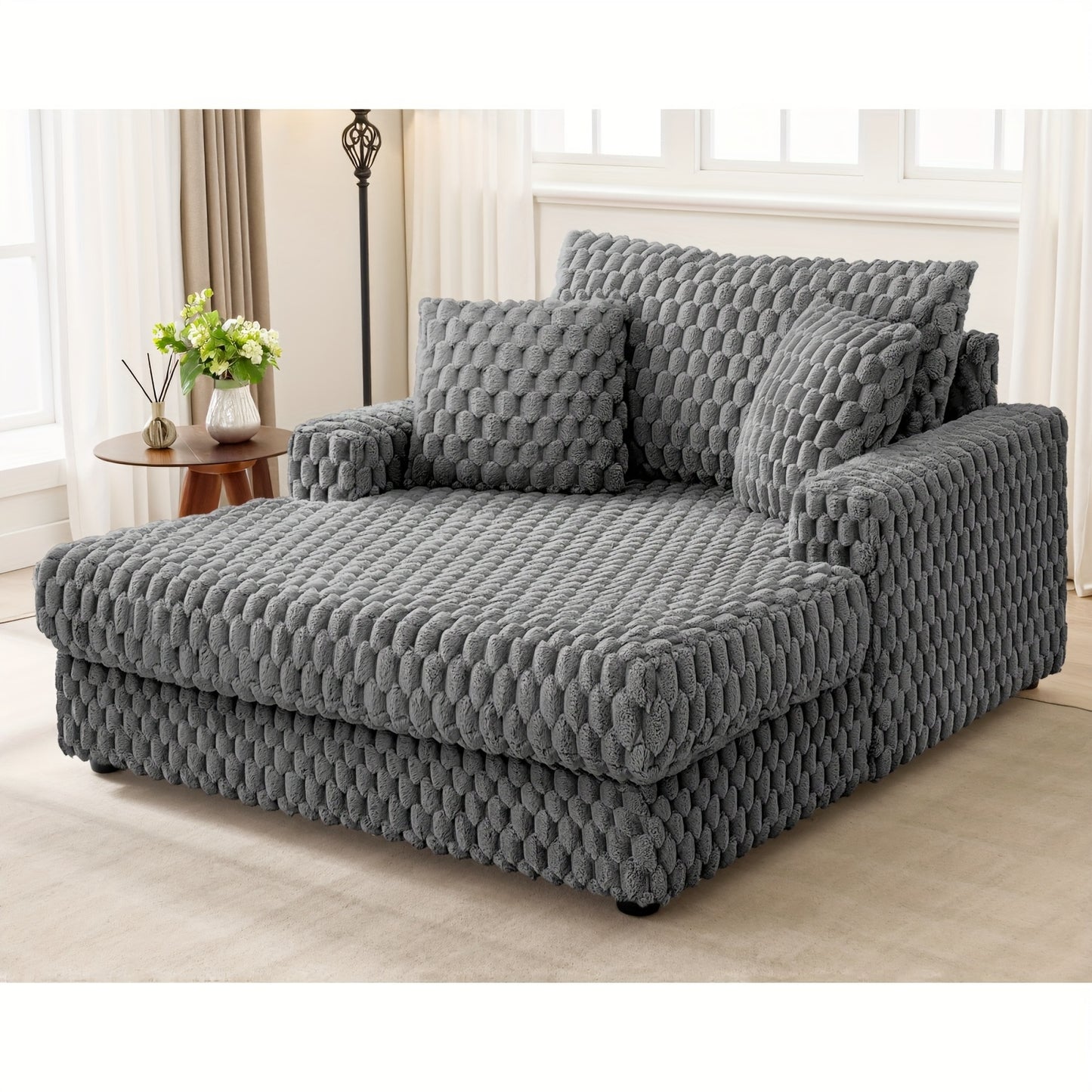 53" Oversized Plush Chaise Lounge Chair - Modern Soft Fabric Sofa Bed with Armrests & Pillows, Space-Saving Sleeper Furniture for Living Room, Bedroom, Apartment, Dorm - Contemporary Style, No Electricity Needed, Dorm Room Fu
