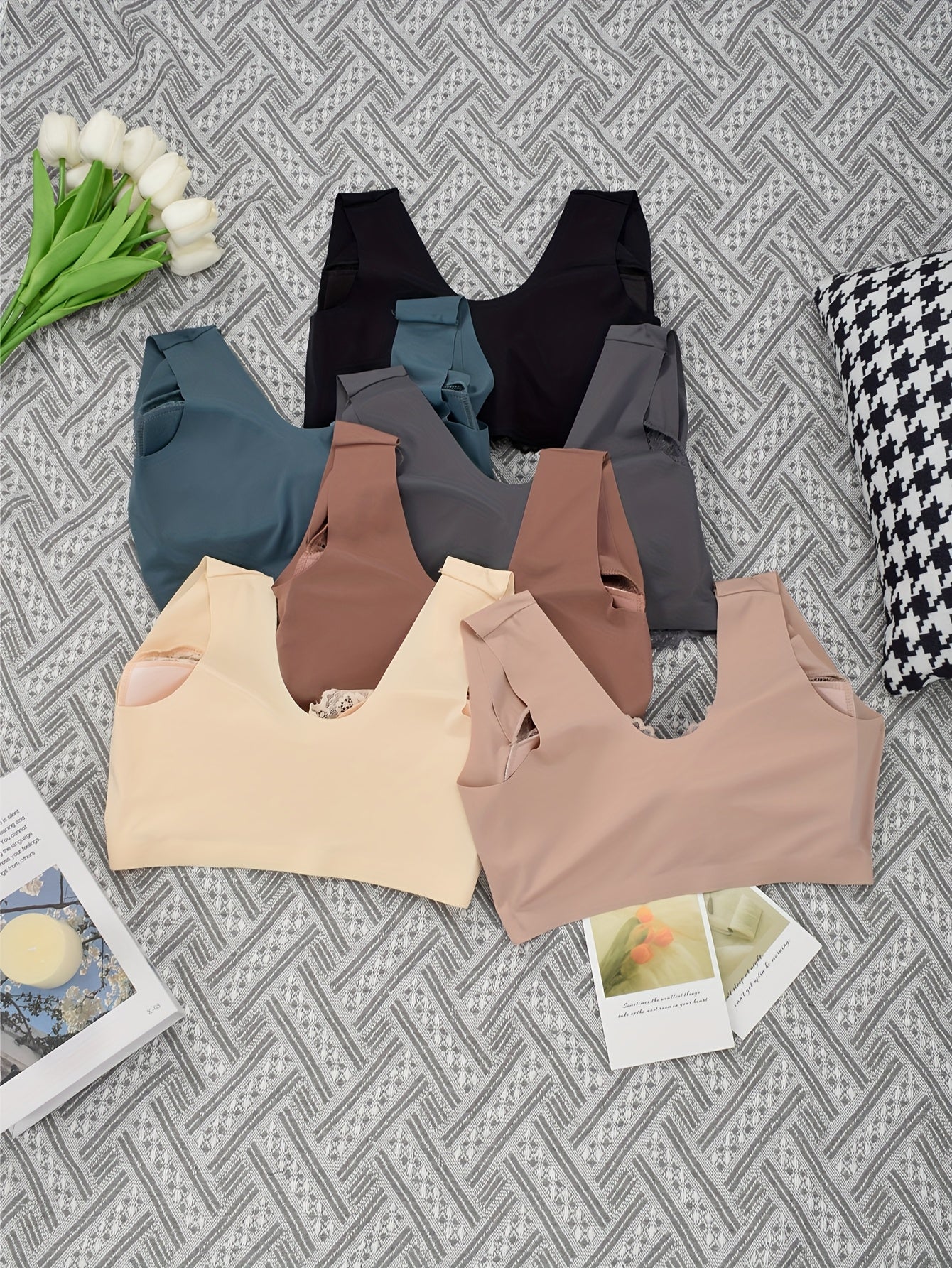 6-pack Front Clasp Push-up Bra Lace Stitching Beautiful Back Seamless Design Yoga/office All-day Comfort