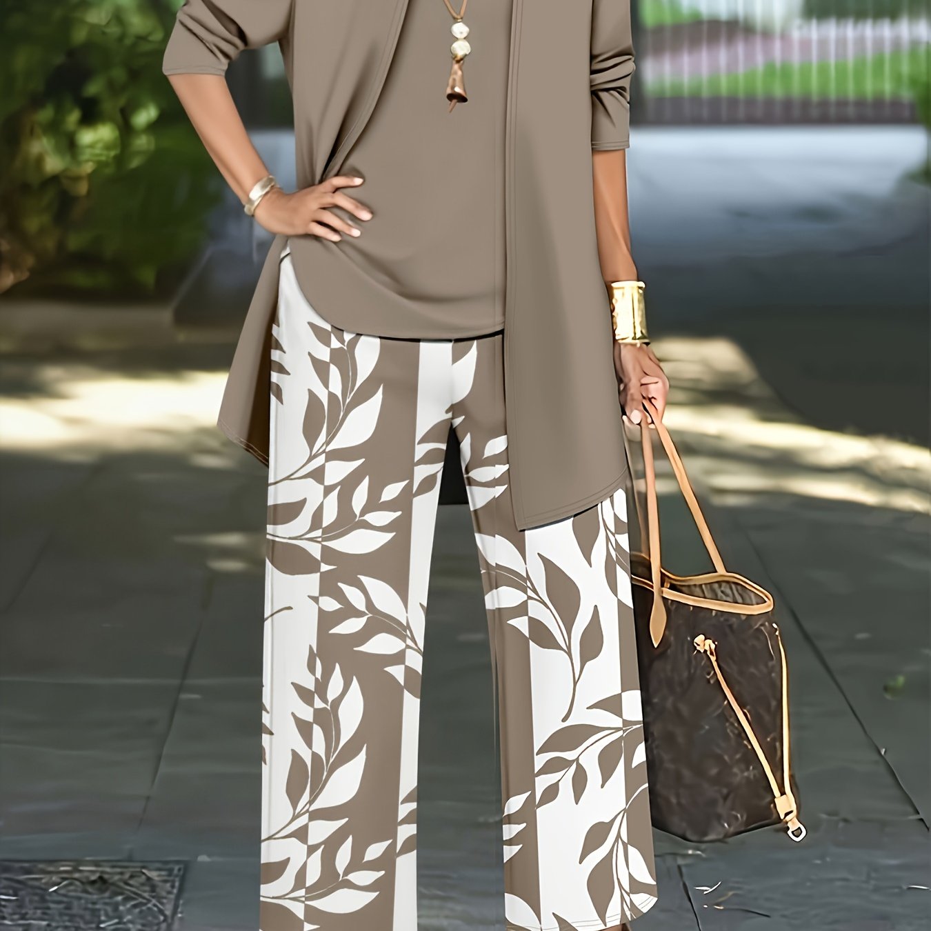 3pcs Women's Set: Solid Color Cardigan Jacket Paired with Camisole Top And Printed Casual Pants, A Must-have for Daily Wear