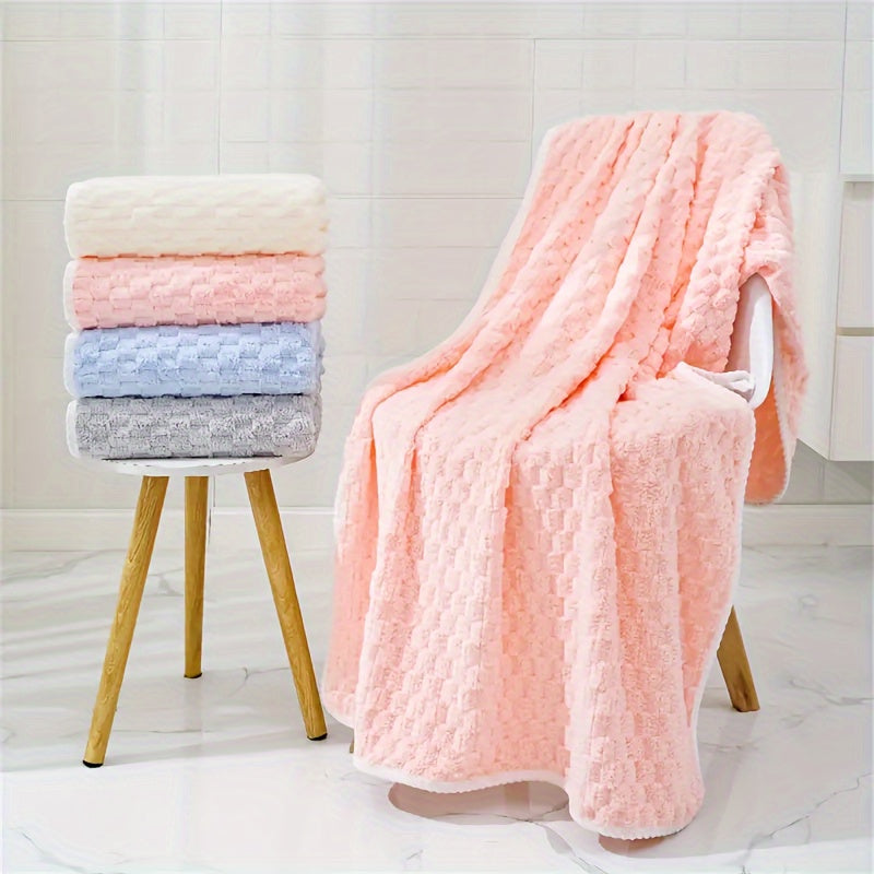 4pcs Waffle Weave Bath Towel Set, Super Absorbent Microfiber Towels, Quick-Dry Textured Towels, Soft Spa & Fitness Towels, Durable for Everyday Use, with Polyester 85%, Nylon 15% - Contemporary Geometric-Pattern Oblong Towel