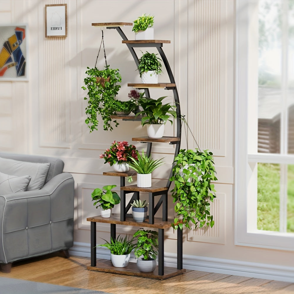 Plant Stand Indoor With Grow Lights, 9 Tiered Metal Plant Shelf, 63" Tall Plant Stand For Indoor Plants Multiple, Large Plant Rack Display Shelves, Corner Plant Holder For Living Room, Patio