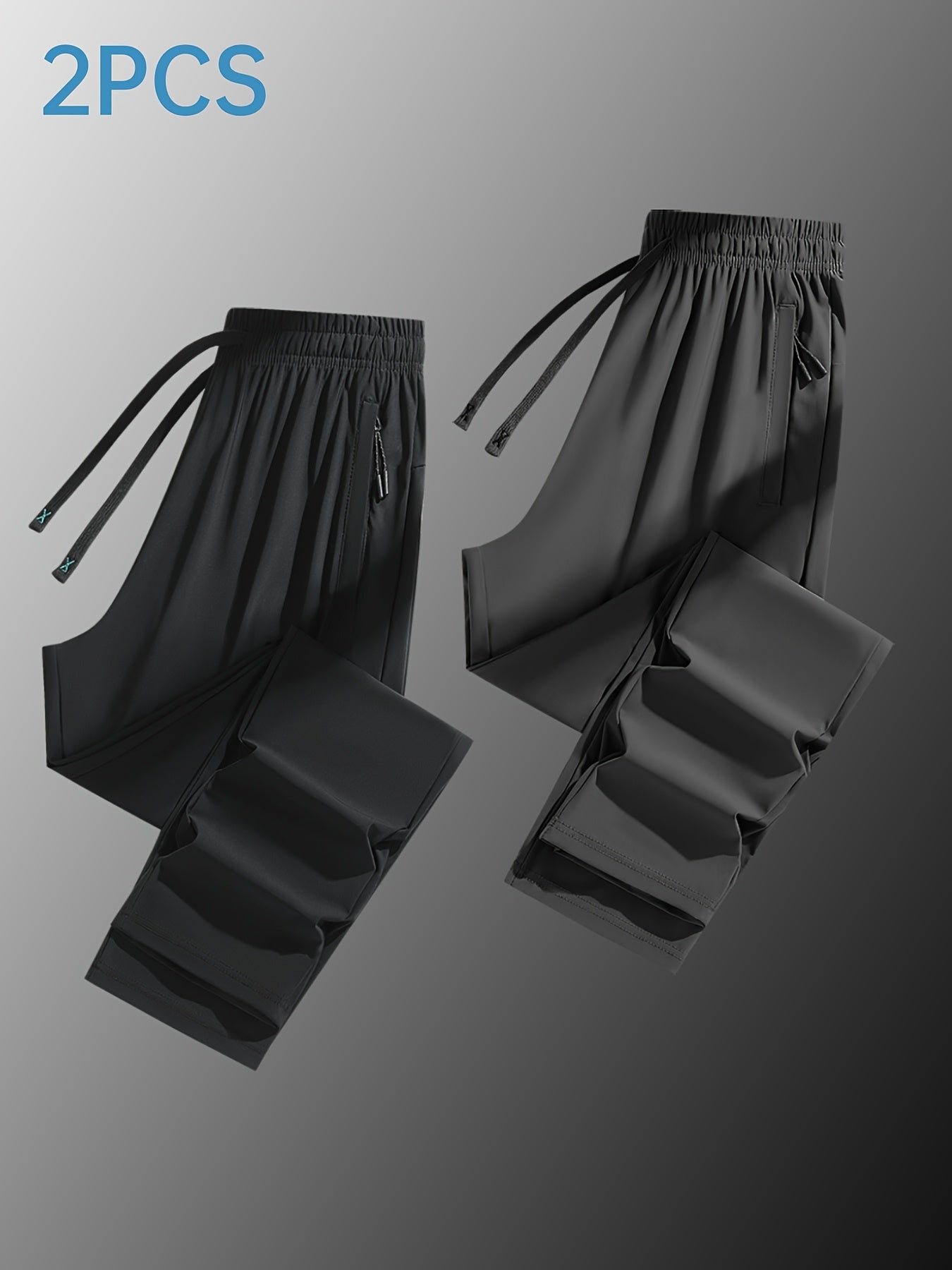 Two Pairs Of Summer Women's Long Pants, Solid-color Pants for Women, Elastic Drawstrings At The Waist, Hidden Zipper Pockets, Straight-leg Pants with Nylon And Spandex Medium-elastic Fabric, Ice Silky Quick-drying Pants, Wome