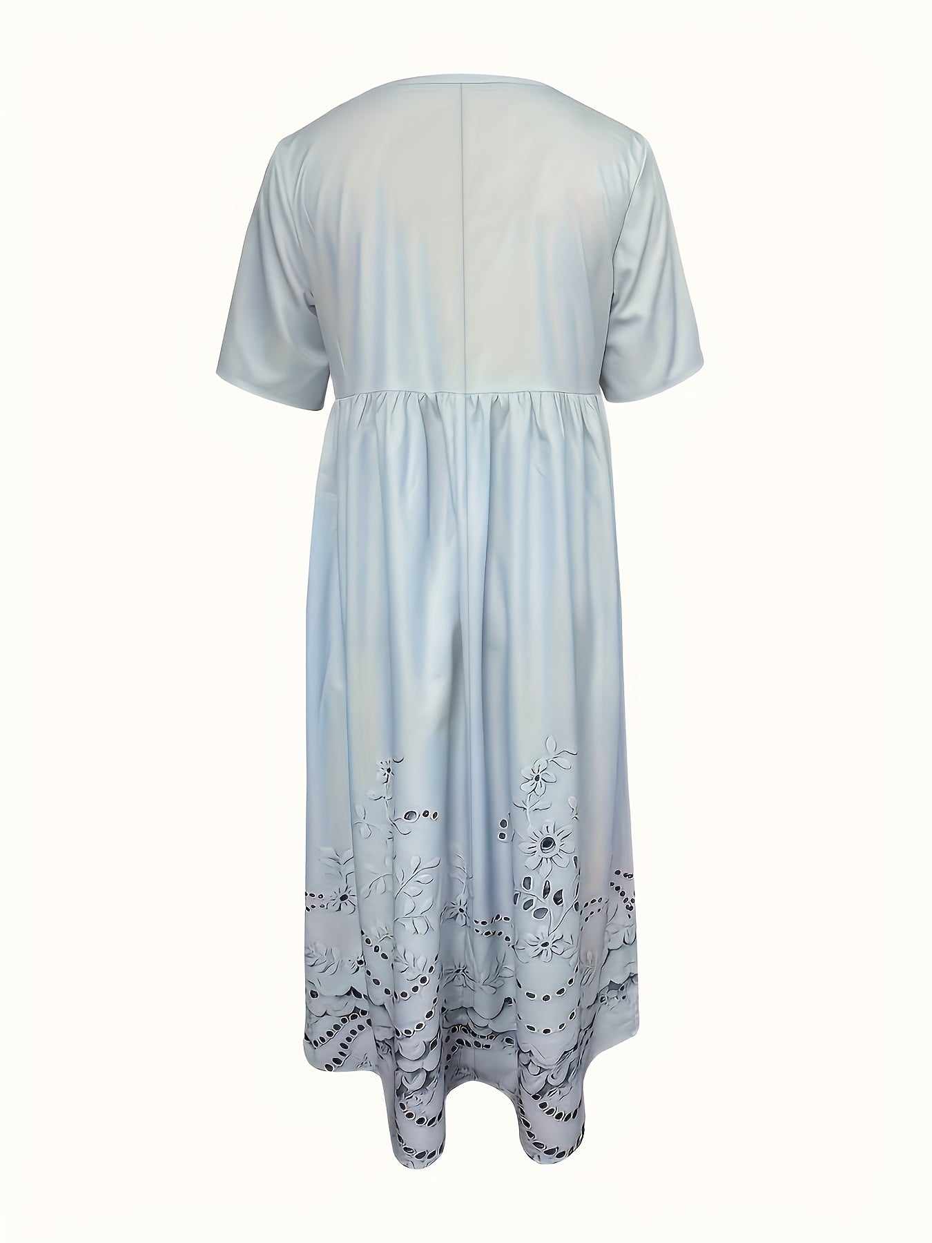 Women'S Light Blue Floral Print Casual Dress - Short Sleeve, Round Neck, Ruffled Hem with Belt Detail, Lightweight Polyester Blend, Machine Washable, All-Season Comfort, Floral Print Dress