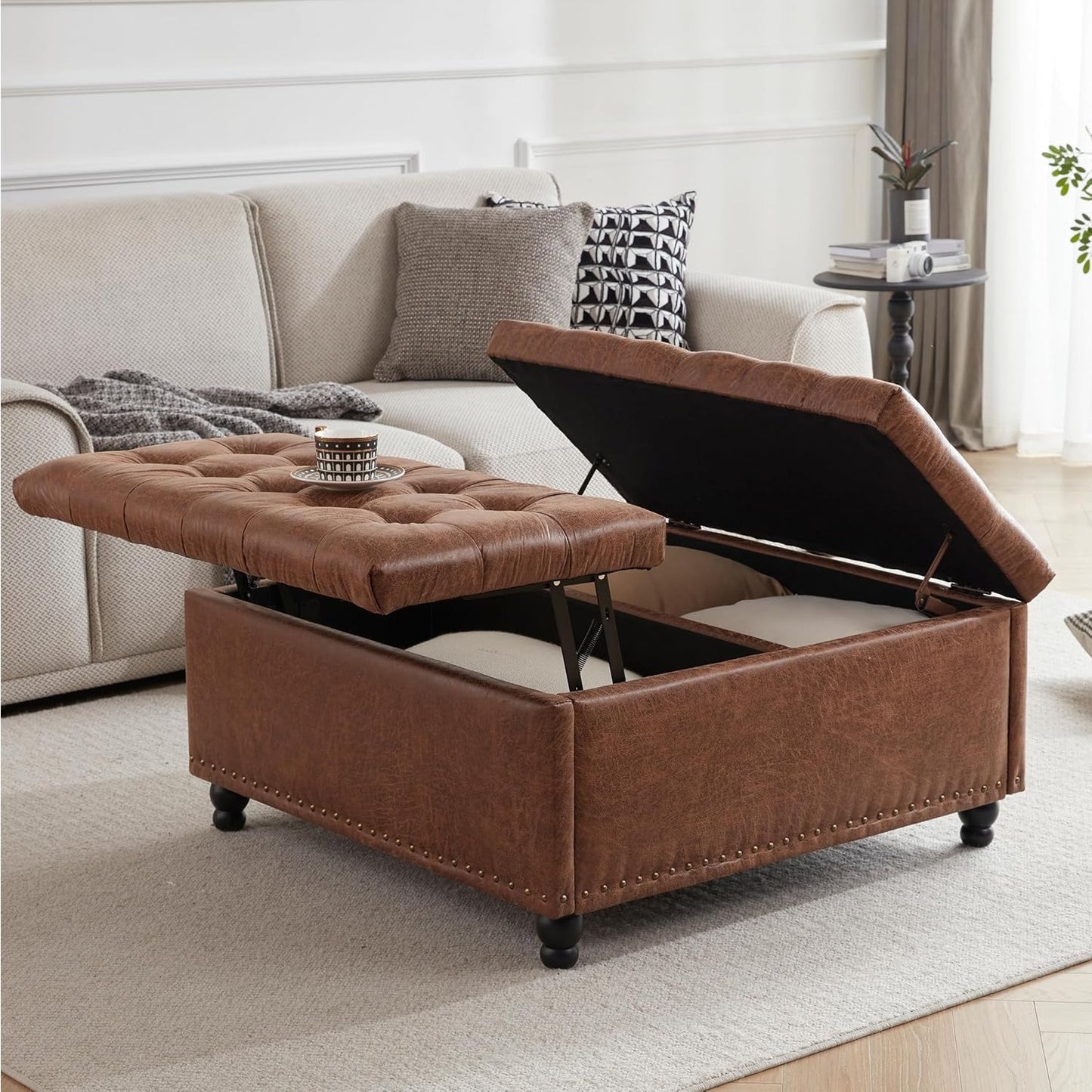 Large Square Storage Ottoman Bench, Square Tufted Upholstered Coffee Table Ottoman With Storage, Toy Box, Ottoman For Living Room, Oversized Storage Bench, Bedroom Ottoman, Entryway, Coffee Table For Living Room