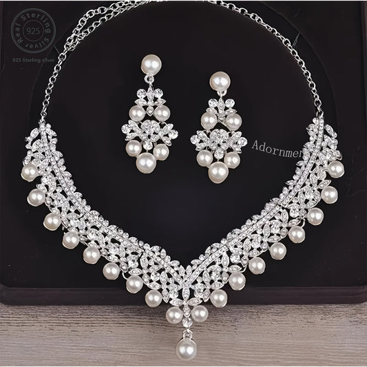 925 Silver Freshwater Freshwater Pearls Necklace And Earrings Two Piece Women's Set, French Luxury, Valentine's Day, Mother's Day, Christmas, Halloween, Birthday Gifts, Graduation Ceremony, Concerts, Gifts for Girlfriends, Mo