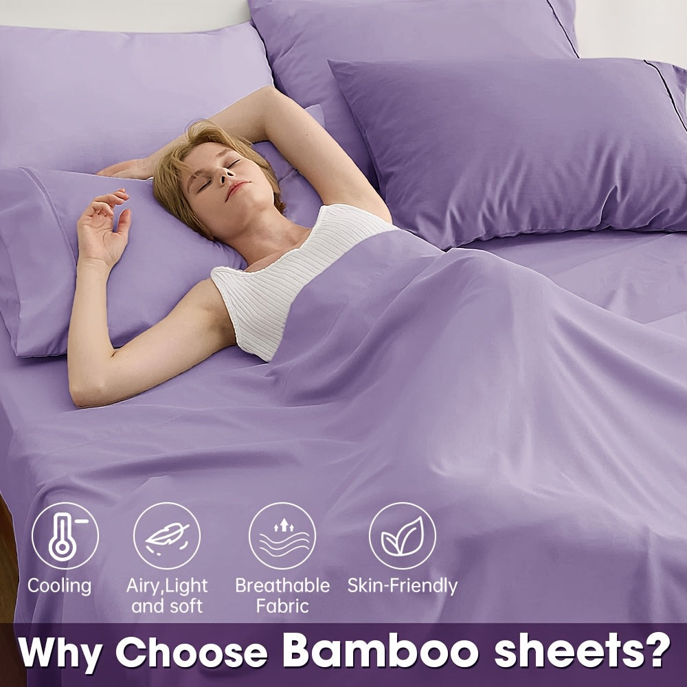 2000TC Summer Cooling Lavender Bed Sheets Set, Bamboo Bedding Set, Ultra-Soft And Breathable for Summer Comfort - Includes Flat Sheet, Fitted Sheet And 2 Pillowcases, Hot Weather Sleep, Minimalist Bedset, High Thread Count Sh