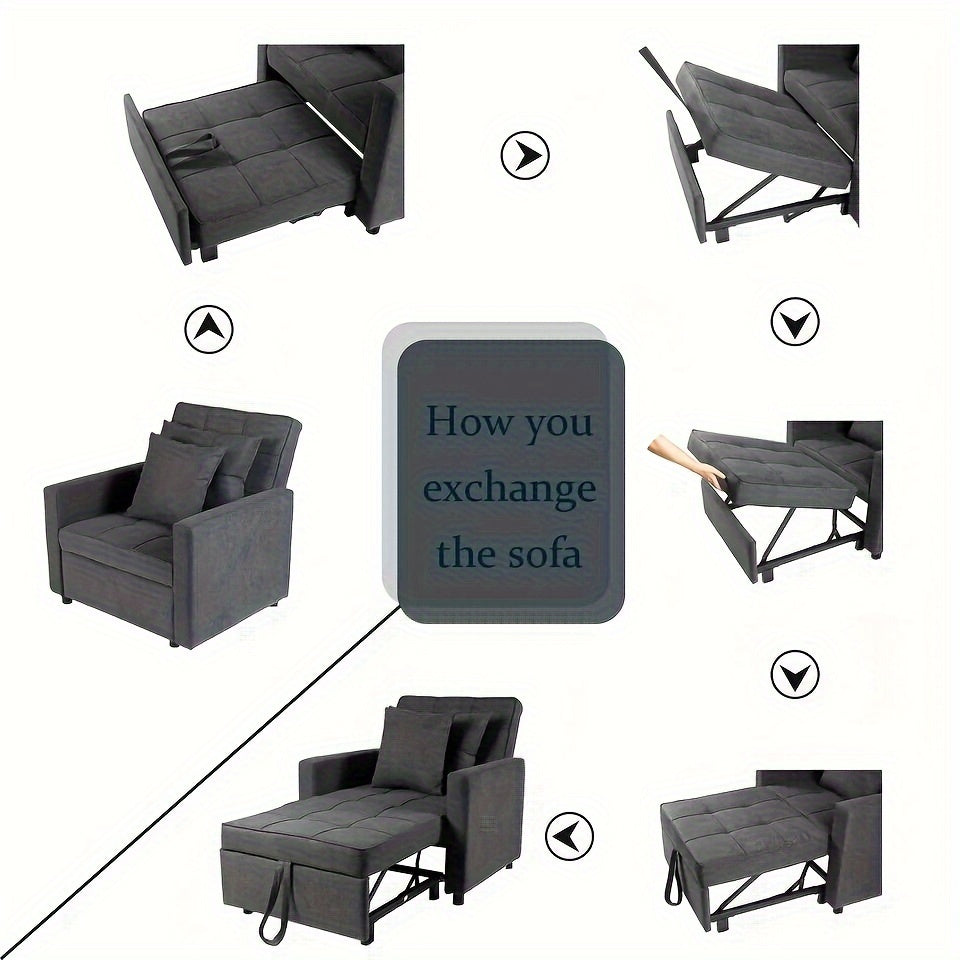 Sofa Bed Chair 3-in-1 Convertible Chair Bed, Lounger Sleeper Chair, Single Recliner For Small Space With Adjustable Backrest