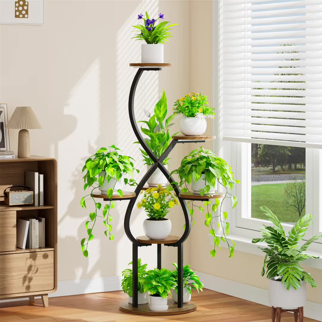 Indoor Plant Stand with Grow Light, 5-Tier 48-Inch Tall Metal Indoor Plant Shelf for Various Plants, Small Corner Display Rack Suitable for Living Room, Balcony, Patio, Hallway Decor, Brown