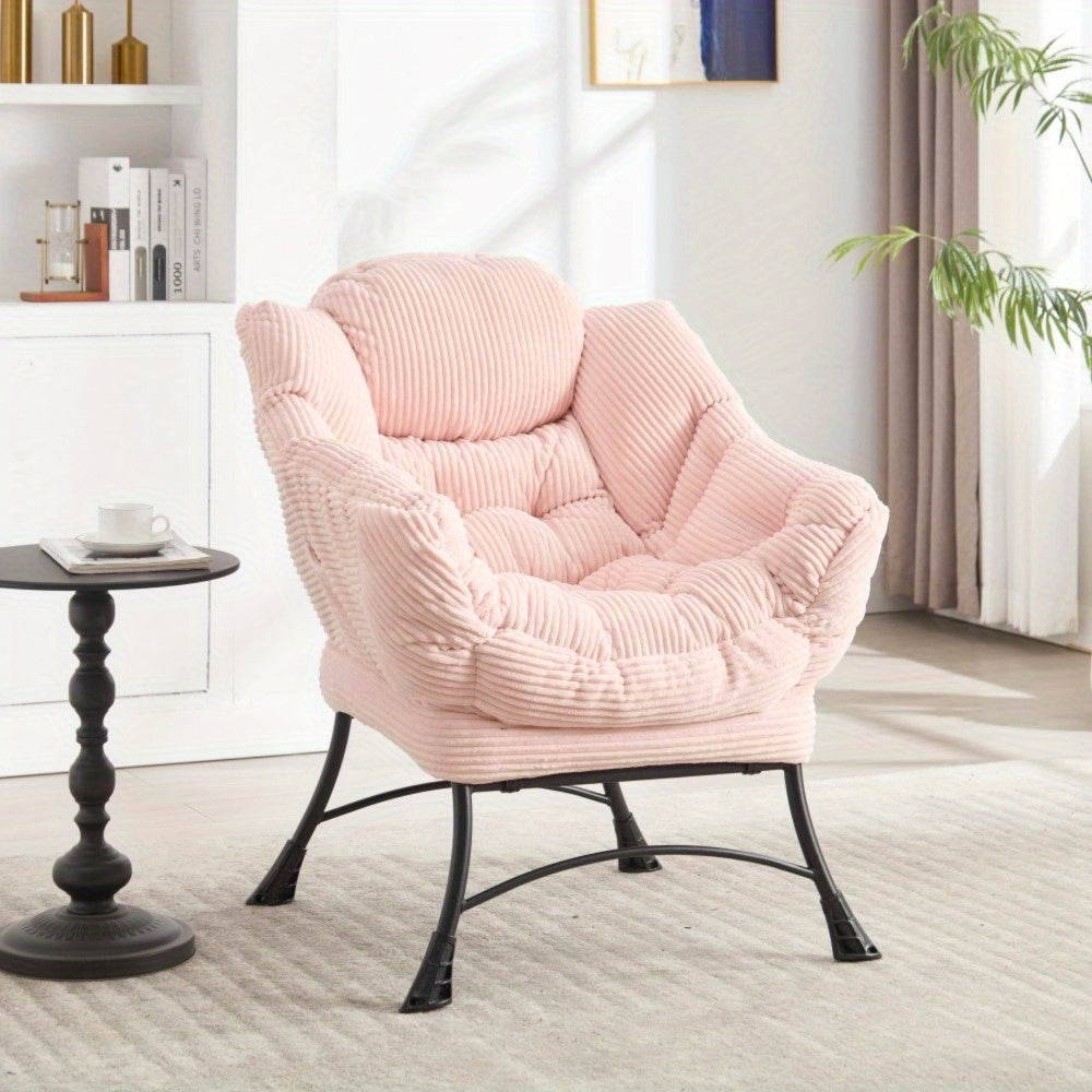 Modern Lazy Chair with Ottoman, Upholstered Lounge Accent Chair with Armrests and Side Pocket, Leisure Sofa Reading Chair with Footrest for Small Space, Corner Chair