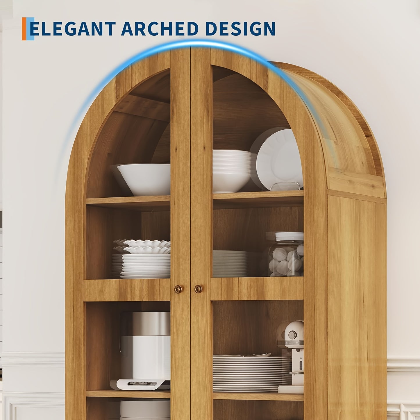 71" Tall Farmhouse Kitchen Cabinet with 2 Large Drawers - Heavy-Duty Hardwood Construction, Arched Design, Adjustable Shelf - Freestanding Storage Organizer for Kitchen, Dining Room, Bathroom - Space-Saving Vertical Storage S