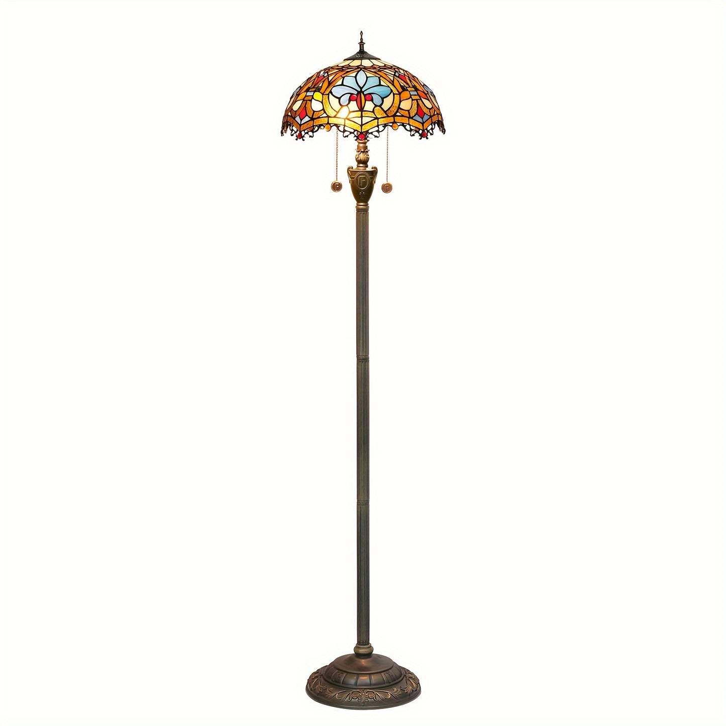 1pc 16X64.2in Stained Glass Lamp Warm Baroque Style Floor Lamp Standing Reading Lamp Bedroom Living Room Home Office Hotel Room Bedroom Bedside Lamp Shop Decorative Lighting Shooting Props