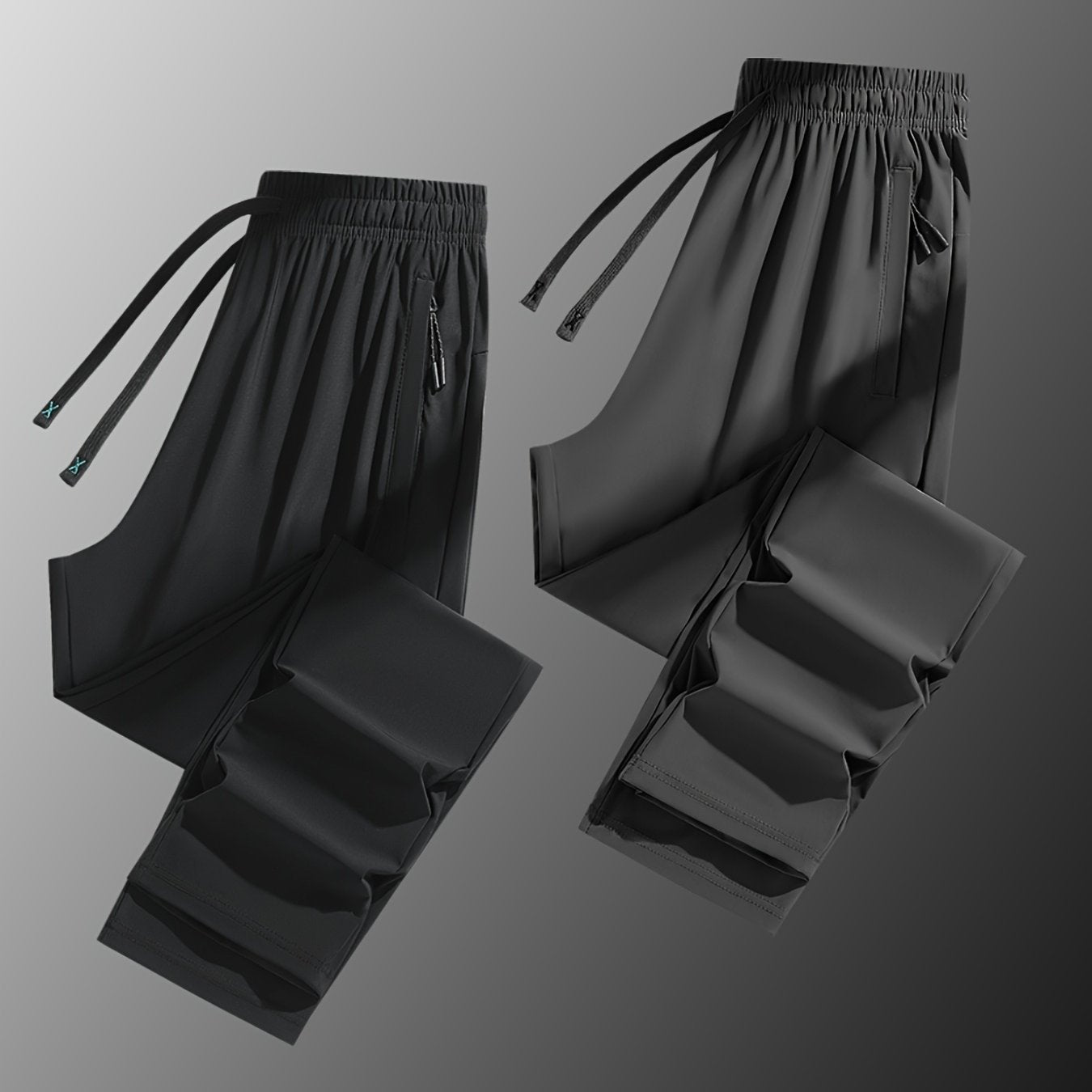 Two Pairs Of Summer Women's Long Pants, Solid-color Pants for Women, Elastic Drawstrings At The Waist, Hidden Zipper Pockets, Straight-leg Pants with Nylon And Spandex Medium-elastic Fabric, Ice Silky Quick-drying Pants, Wome