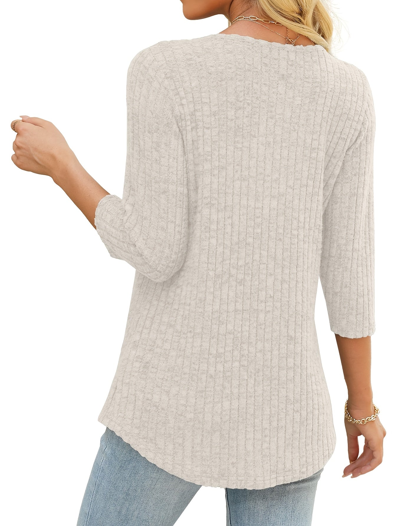 Women'S Casual 3/4 Sleeve V-Neck Top - Lightweight Loose Fit Pullover Shirt with Crisscross Front Detail, All-Season Comfort, Solid Color, Versatile for Casual Attire & Layering, Relaxed Outfit, Stylish Pullover, Quality Stit
