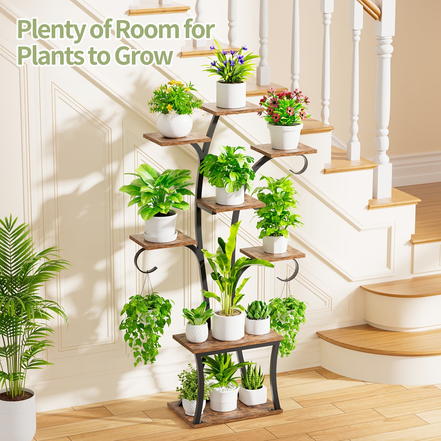 1pc Indoor Plant Stand With Grow Lights, 8-tier Corner Small Display Stand 47" Multi-functional Metal Display Shelf For Plants Handicraft, Tree-shaped Plant Shelf For Living Room Balcony Multiple Scenarios, Home Decor, Good G