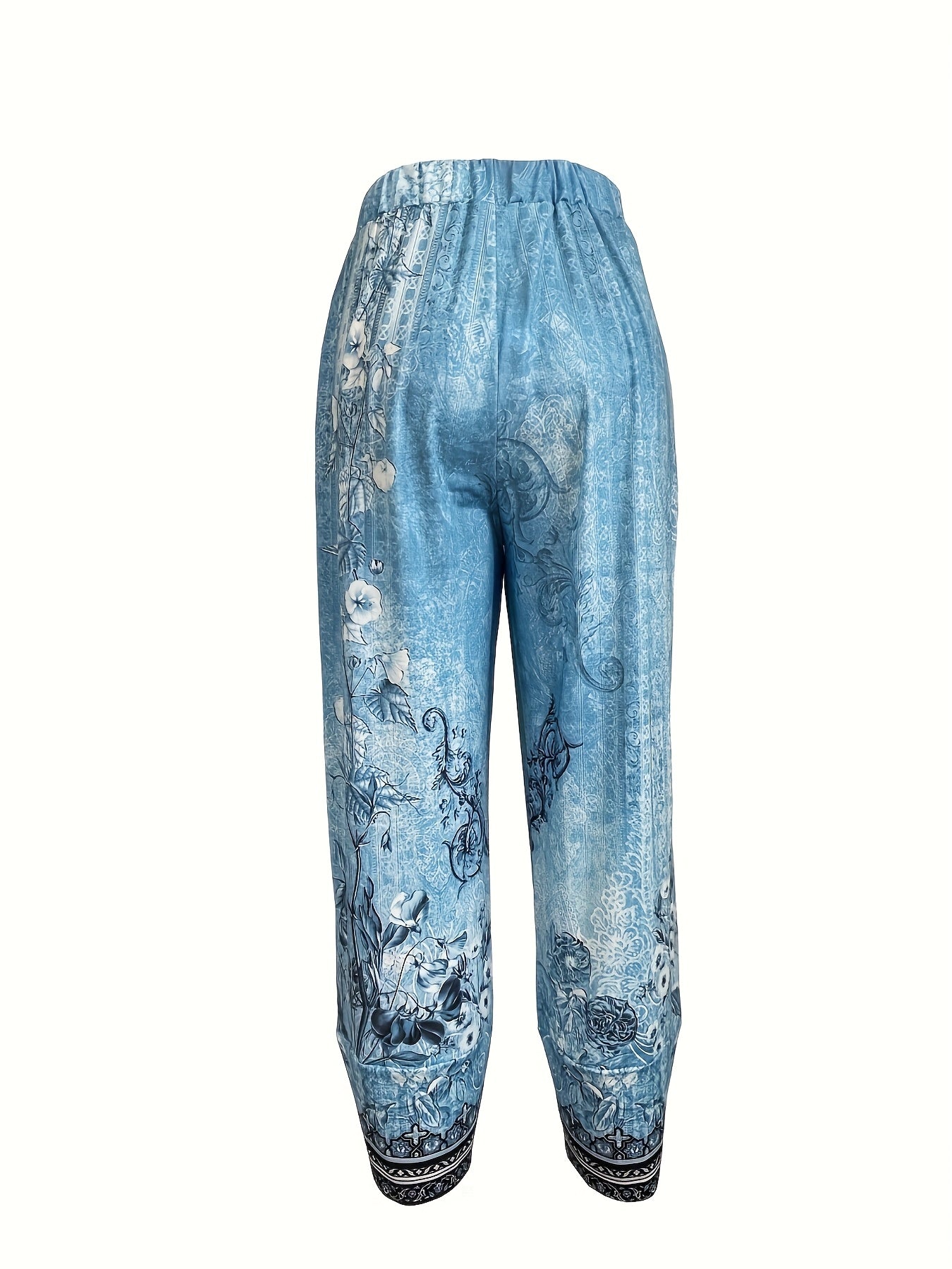 Women'S Retro Floral Capri Pants with Elastic Waistband & Pockets - Loose Fit Fabric, Beige with Black Floral Design, Perfect for Spring/Summer/Fall, Casual Wear Pants | Relaxed Fit Pants | Construction, Ladies Pants
