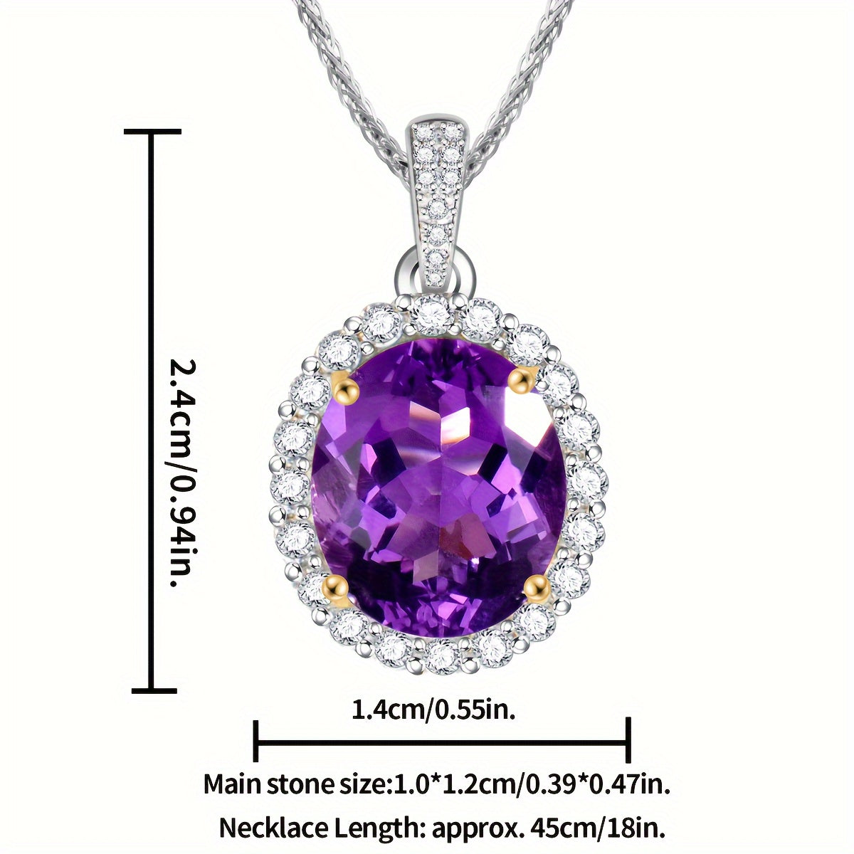 [1pc Amethyst 925 Sterling Silver Pendant Necklace] CUANAIR Elegant 925 Sterling Silver Pendant with Amethyst, Round Mosaic, Non-Magnetic, Purple, with 17.72inch Chain for Women'S Fashion Jewelry