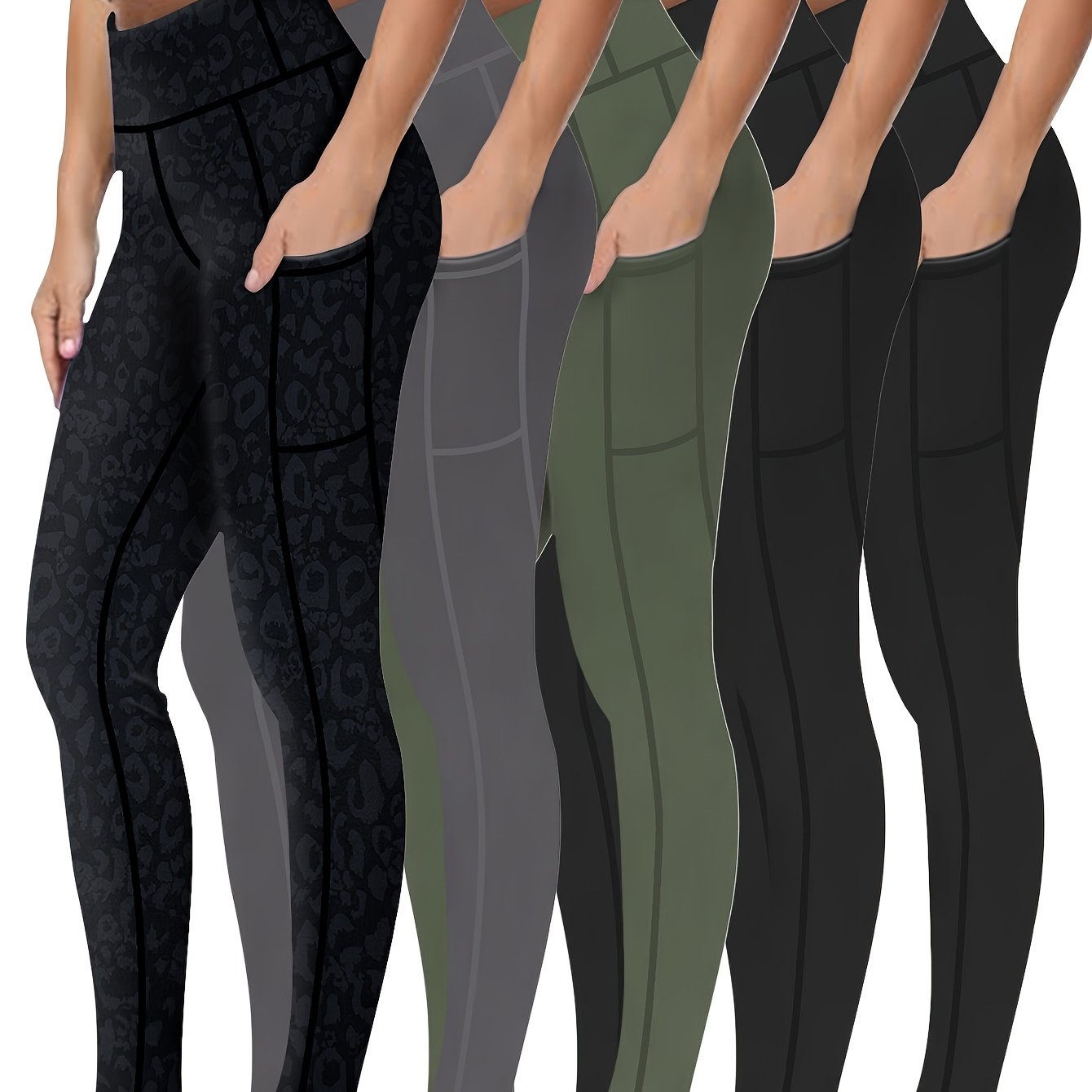 Five piece set of oversized sports leggings for women's 9-point yoga pants, fitness running compression pants