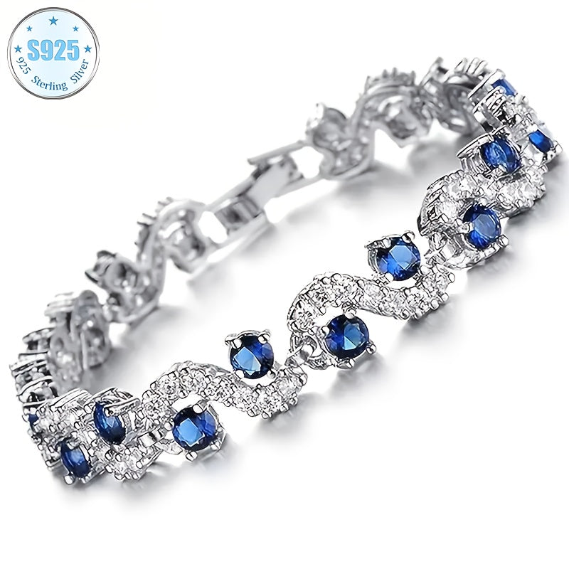 925 Silver High Quality Fashion Bracelet - Set with Blue Mossan, Elegant Atmosphere, Girly Jewelry, Suitable for Birthdays, Weddings, Anniversaries, Easter - The Perfect Gift for Girlfriend, Mother, Family And Friends, Gift B