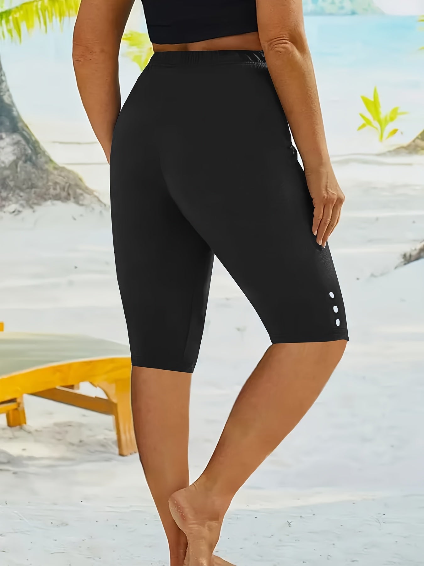 6pcs Women's High-Waisted Yoga Leggings - High-Stretch Solid Color Workout Pants with Faux Button Detail, All-Season Machine Washable Fitness & Casual Wear (Red/Teal/Beige/Olive), Yoga Pants