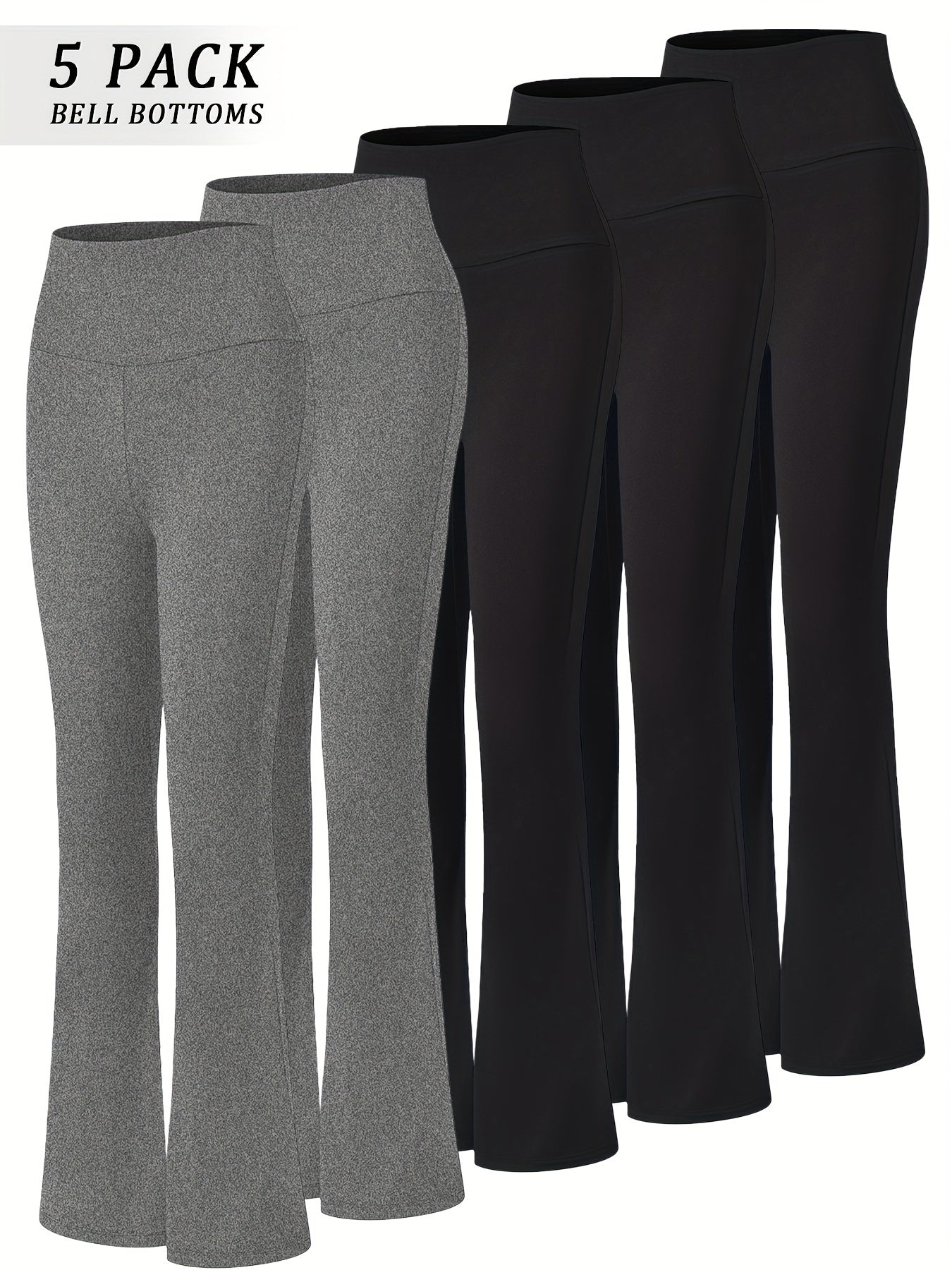 5pcs Women's Ultra-Soft High-Waist Flare Leggings - Tummy Control, Stretchy Bootcut Yoga Pants in 2 Colors