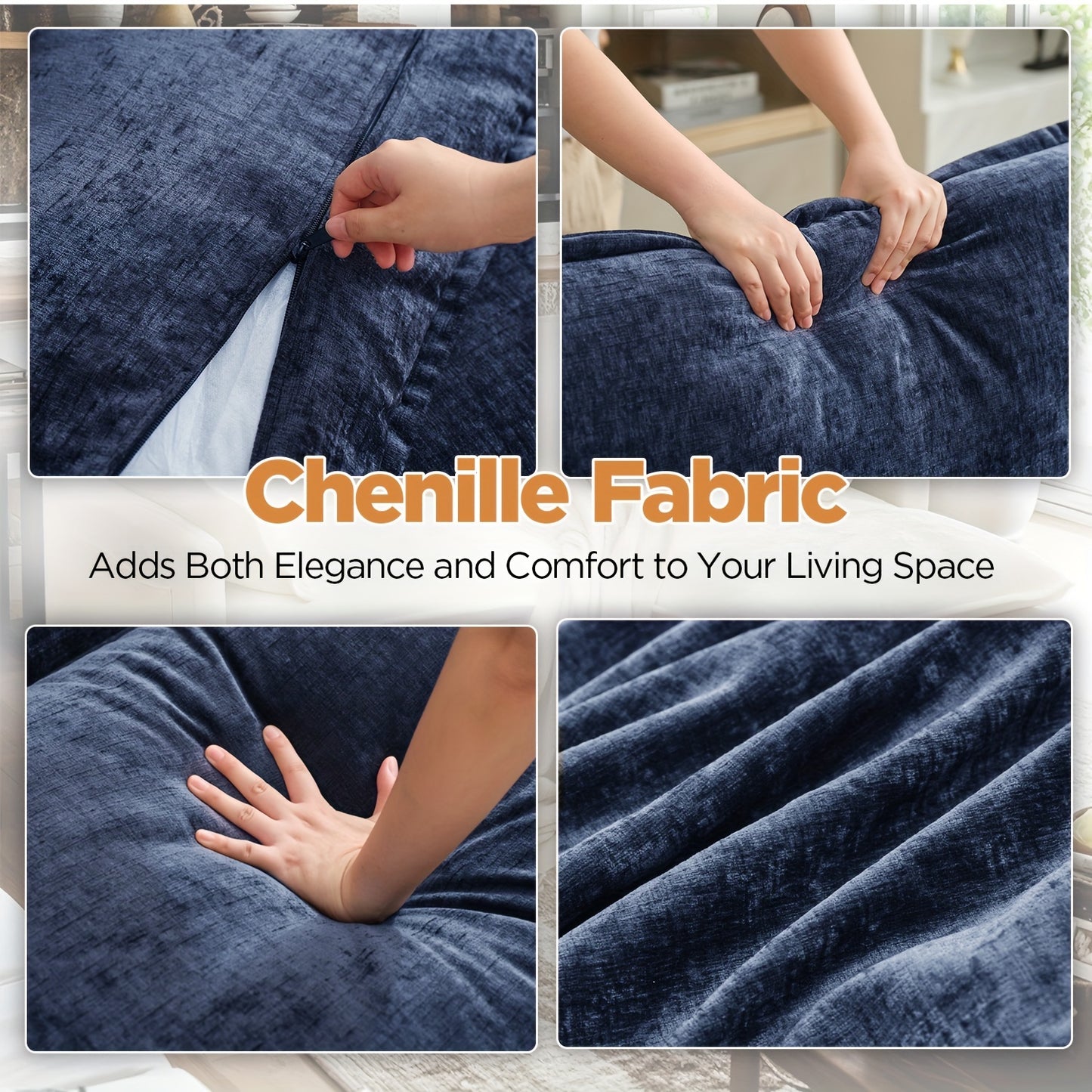 Royal Blue Chenille Sectional Sofa - 2-Seater Deep Seat Couch with Ottoman, Contemporary Hardwood Frame, Plush Upholstery for Living Room or Home Office, Couch for Living Room