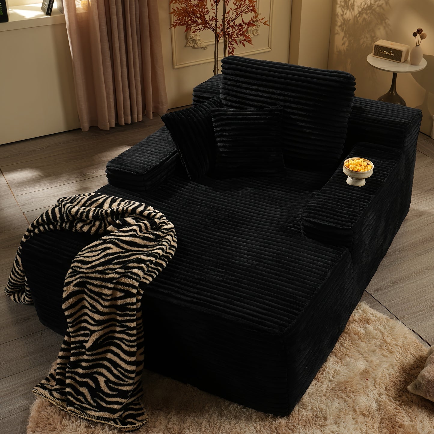 48" Large Corduroy Floor Sofa with Pillows - Oversized Lounge Chair with Plush Upholstery, Deep Cushions, And Armrests/ Deep Seat Sofa Bed with High Density Sponge Cushion/ USleeper Sofa for Living Room, Bedroom, Apartment, B