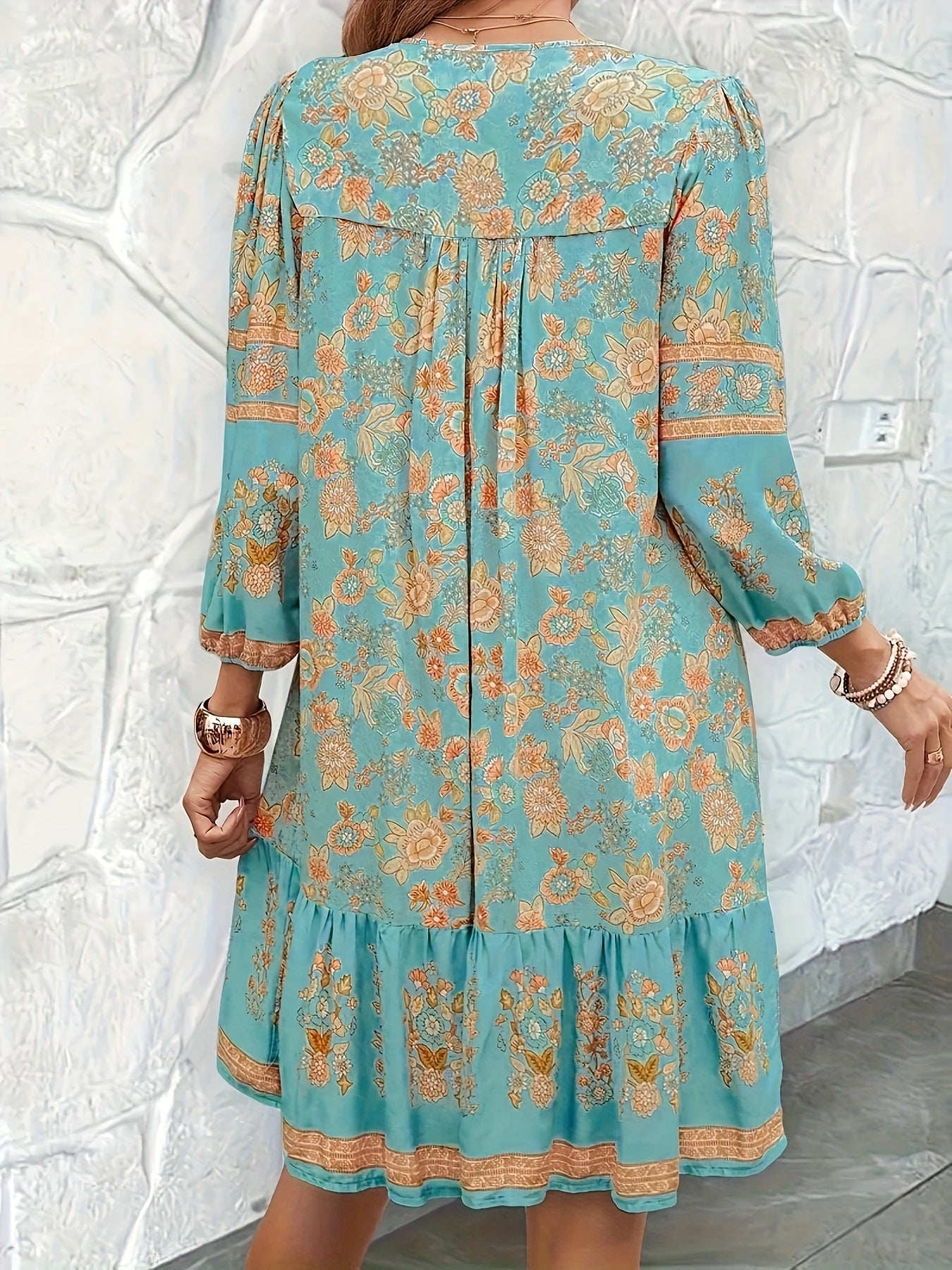Ladies' floral print holiday stylish Su tie dress