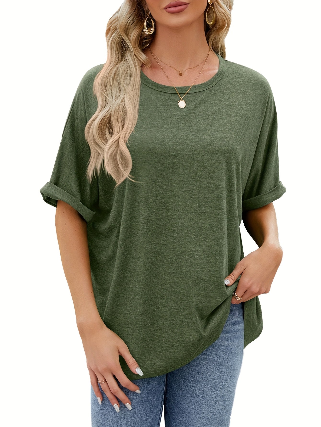 [Oversized T-Shirt Set] 3pcs Women's Oversized T-Shirt Set | Extra Long Sleeves, Casual Loose Fit, Basic Round Neck Top for Spring and Summer - Fashion Clothing