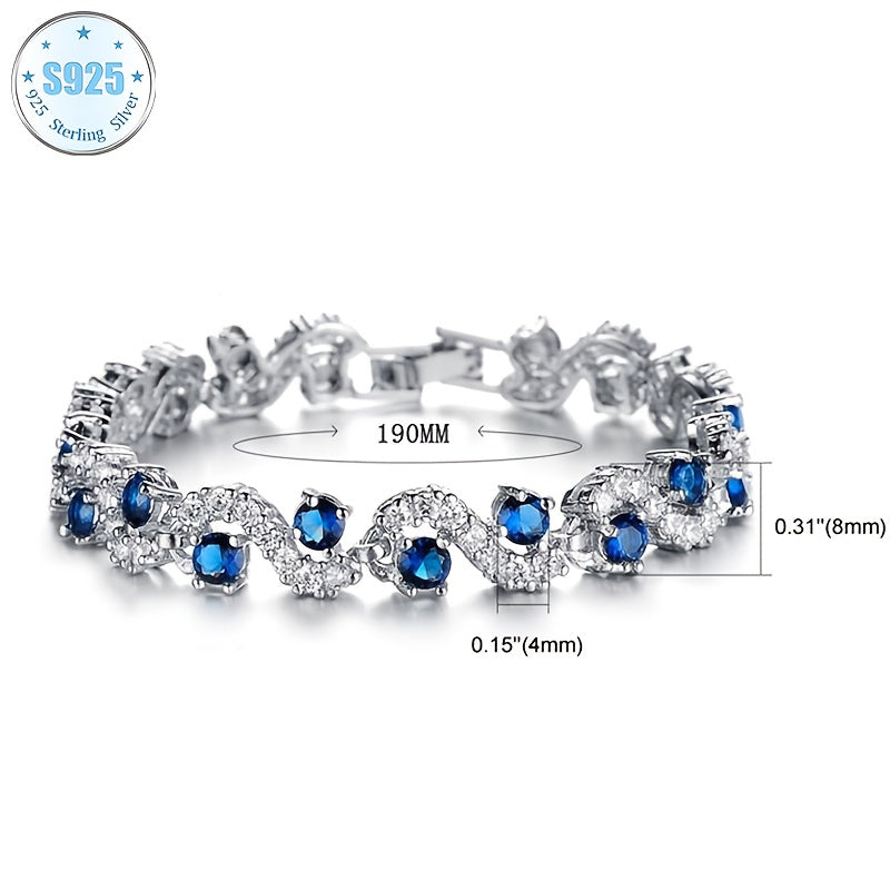 925 Silver High Quality Fashion Bracelet - Set with Blue Mossan, Elegant Atmosphere, Girly Jewelry, Suitable for Birthdays, Weddings, Anniversaries, Easter - The Perfect Gift for Girlfriend, Mother, Family And Friends, Gift B