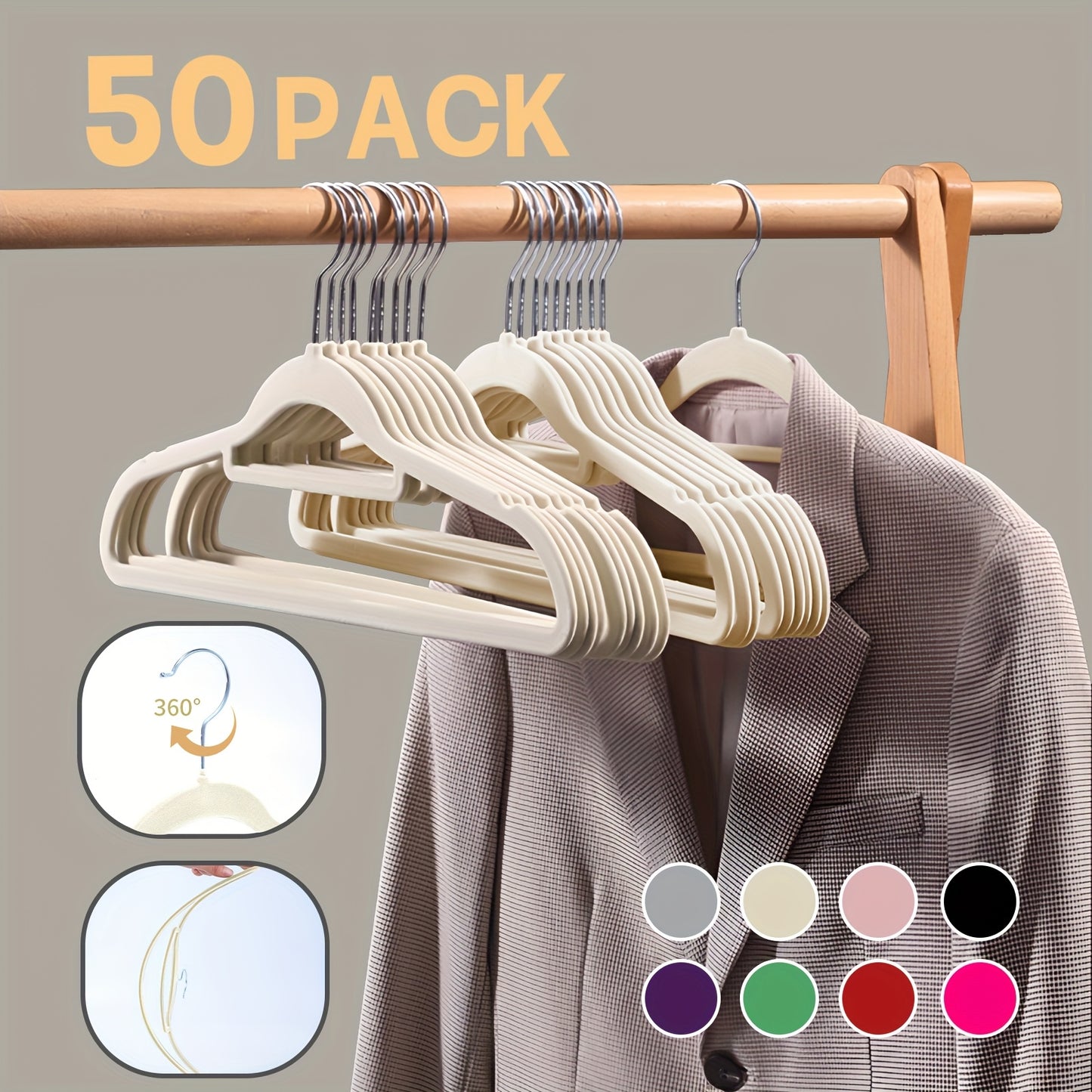 30/50/100Pack Velvet Hangers - 360° Swivel Hook, Space Saving Felt Hangers for Suit Hangers - Felt Hangers for Coats, Pants & Dress Clothes Non Slip Clothes Hanger Set Heavy Duty Coat Hangers Pants Hangers