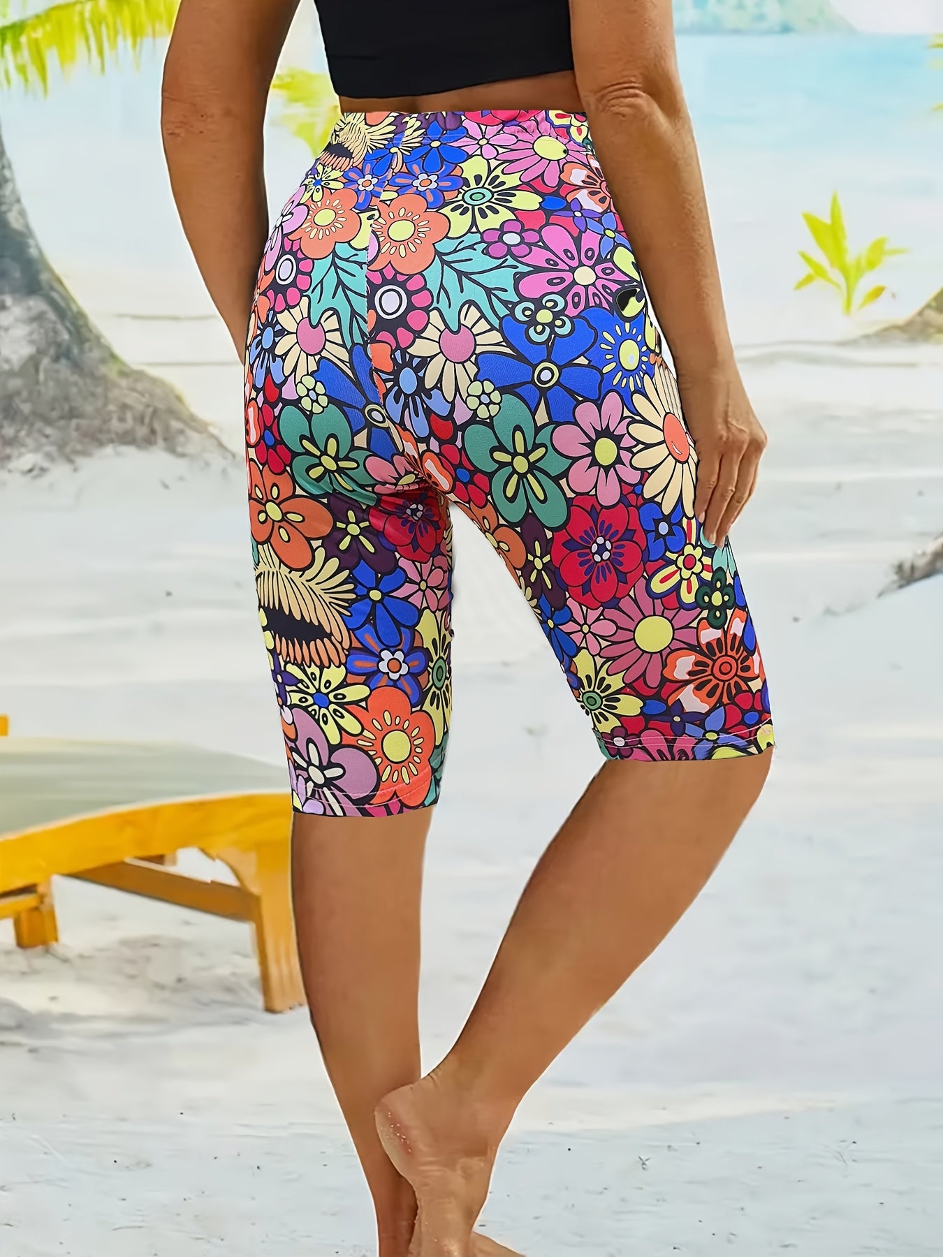 Vibrant Floral Print High-Elasticity Yoga & Pilates Leggings - Stretchy, Comfortable Fitness Shorts for Dance & Casual Wear, Dance Wear|Vibrant Leggings|Stretchy Fabri
