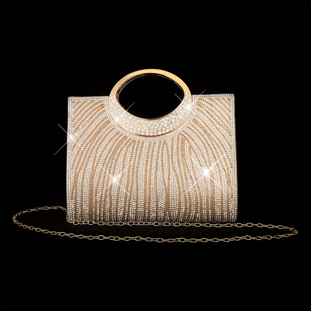 4pcs Set: Shiny Striped Ladies' Dinner Bag, Wedding Bridesmaid Bag, Evening Bag, Dress Bag, Shoulder Bag, Wedding Season Sparkling Necklace, Earrings, Bracelet Set - New Fashionable