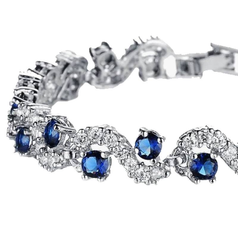 925 Silver Tennis Bracelet For Women Girls, Blue Round Moissanite Ladies Style Chic Exquisite Bracelet, Jewelry For Women, Bracelets For Women, Easter, Mother'S Day, Weddings, Banquets, Anniversaries