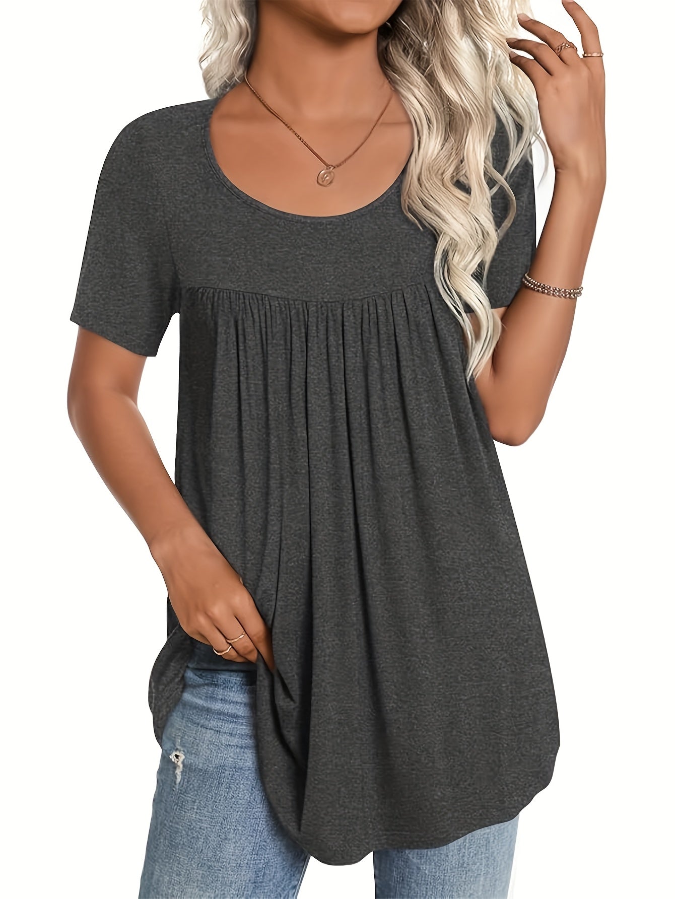 [Summer T-Shirts] 3pcs Comfortable Women's Summer Casual T-Shirts | Crew Neck, Short Sleeve, Solid Color (White, Light Gray, Black) - Machine Washable
