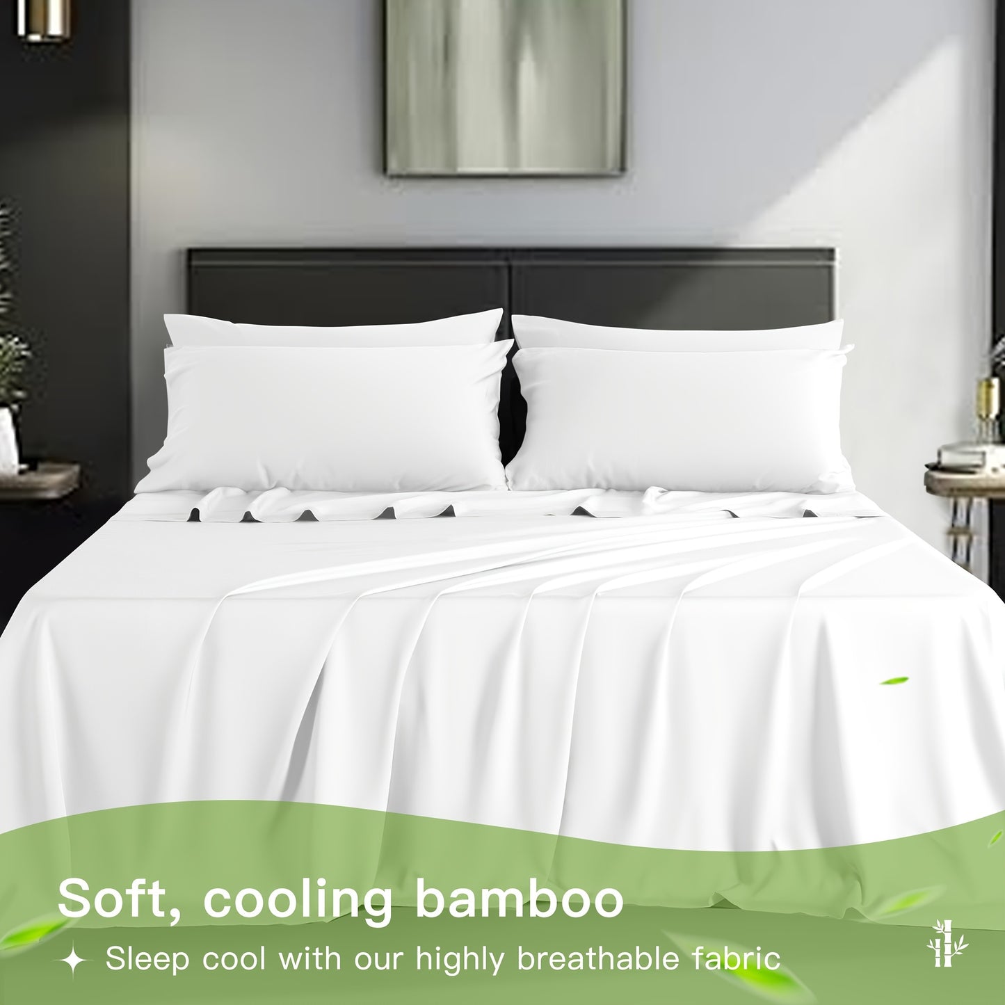 LBRO2M 4/6pcs Bamboo Bed Sheets Set, Luxury Silky Breathable Sheet Set, Ultra Soft Sheet for Hot Sleepers, 16" Deep Pocket, California King/King/Queen/Full