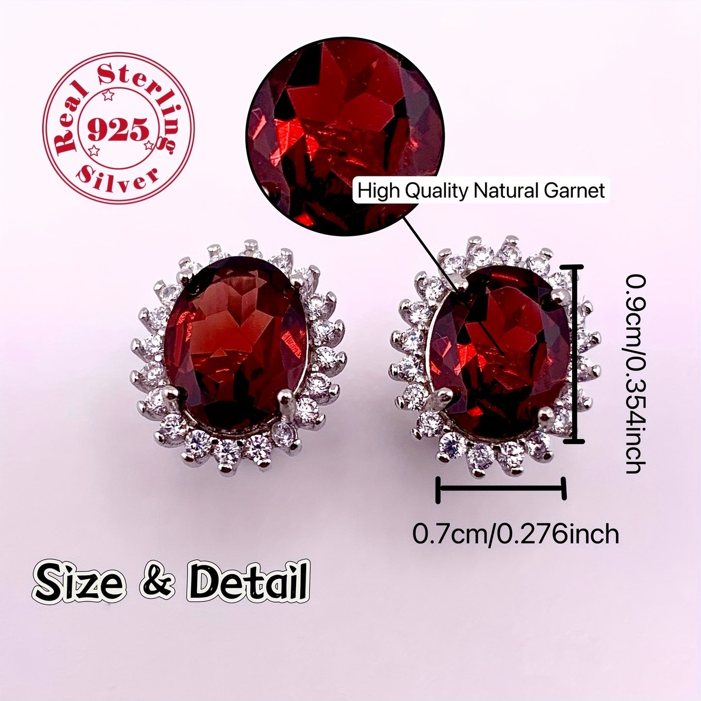 1 Pair Natural Garnet Earrings S925 Silver Anniversary Gift Birthstone Valentine's Day Present
