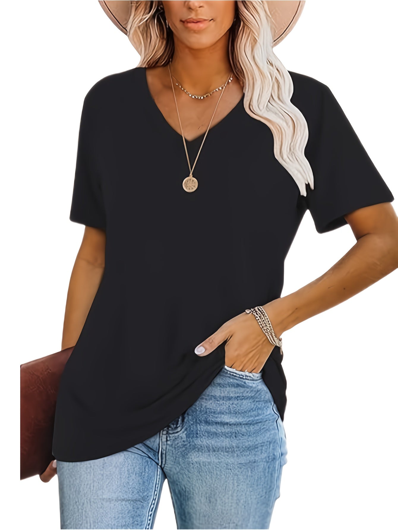 2025 European and American Fashion Casual Loose Print V-Neck T-Shirt Three-Piece Set