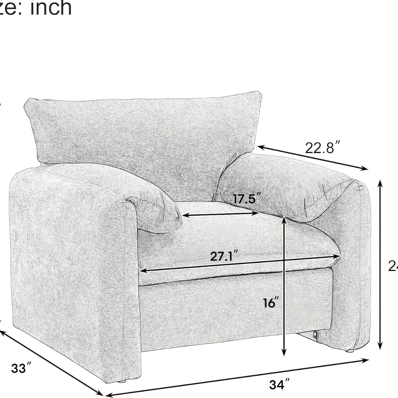 Set Of 2 - Chenille Oversized Armchair, Modern Upholstered Armchair - Modern Accent Chair & Leisure Single Sofa Chair for Living Room, Bedroom, Guest Room Or Balcony, White, Green, Grey