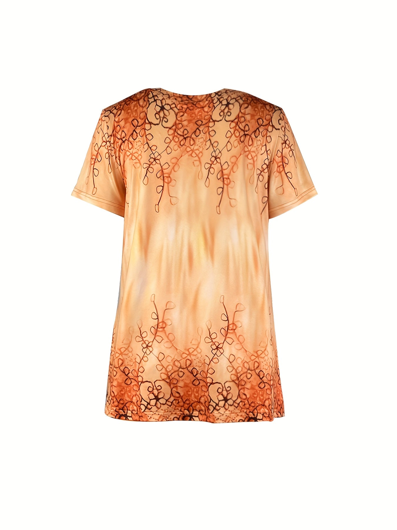 An Elegant Women'S Outfit Featuring a Botanical Print V-Neck Top with Short Sleeves, Paired with a Solid Two-Piece Set of Shorts.