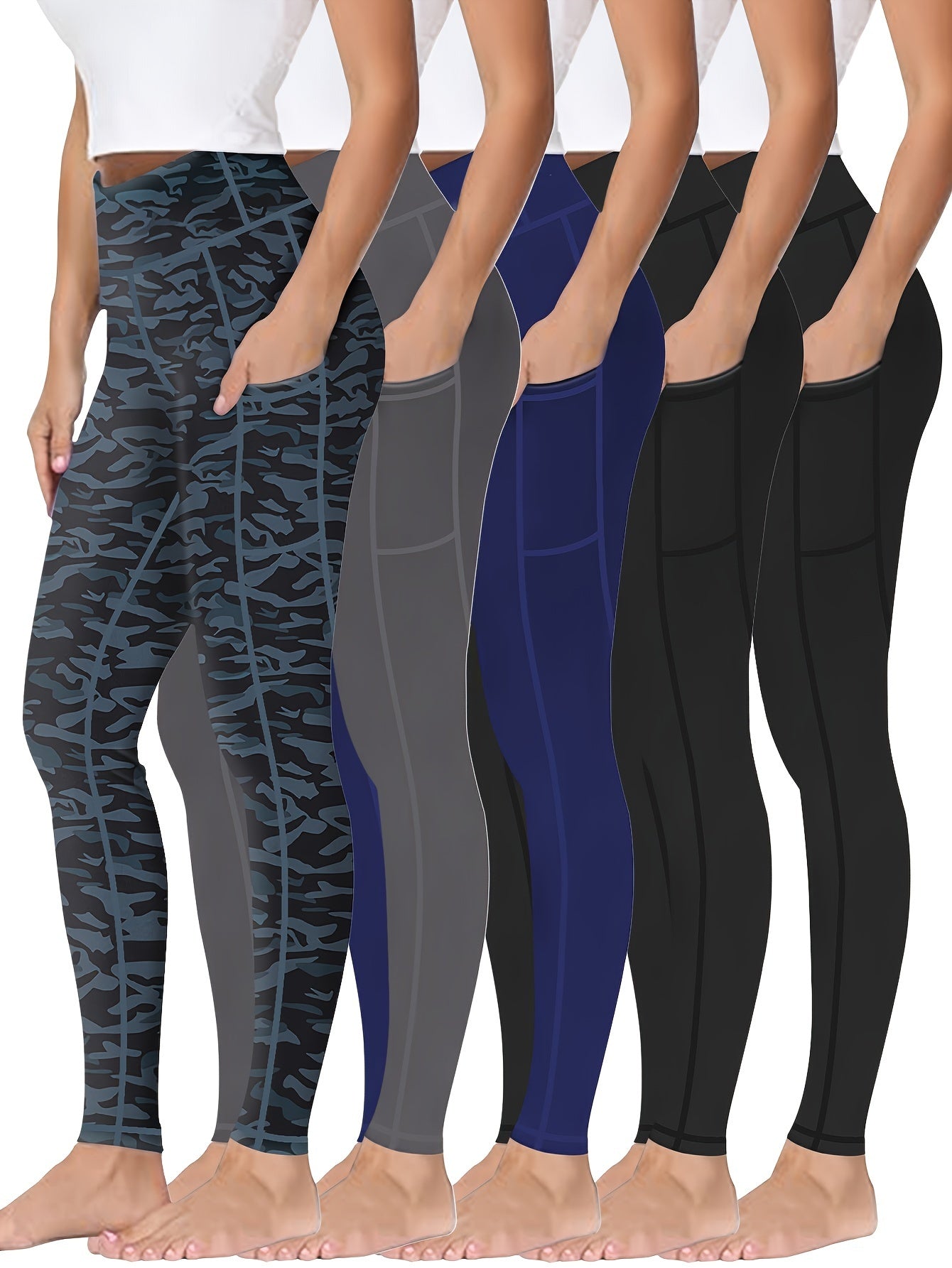 Five piece set of oversized sports leggings for women's 9-point yoga pants, fitness running compression pants